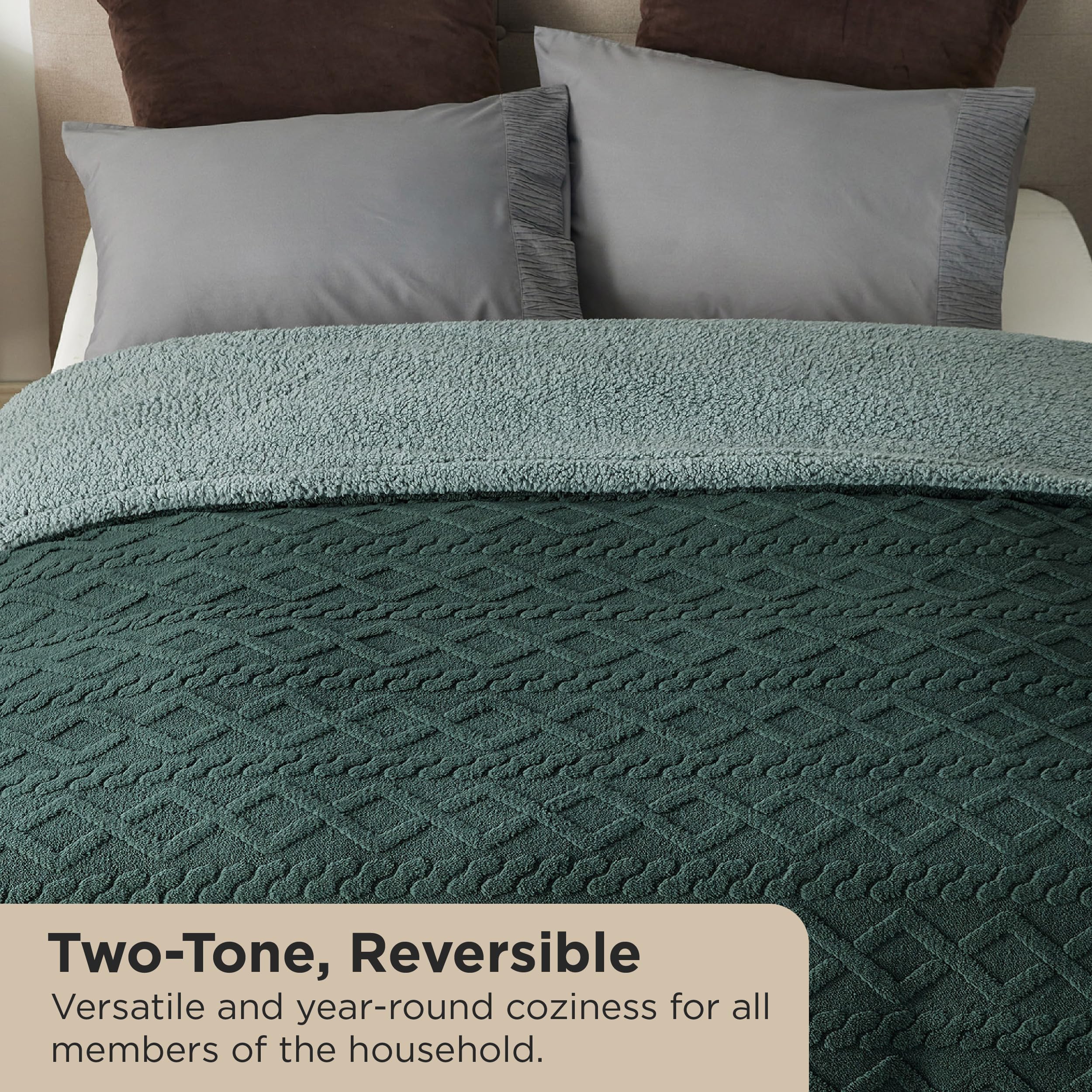 Bedsure Queen Size Blanket 90x90inch Green Sherpa Fluffy Thick Cozy Warm Christmas Winter