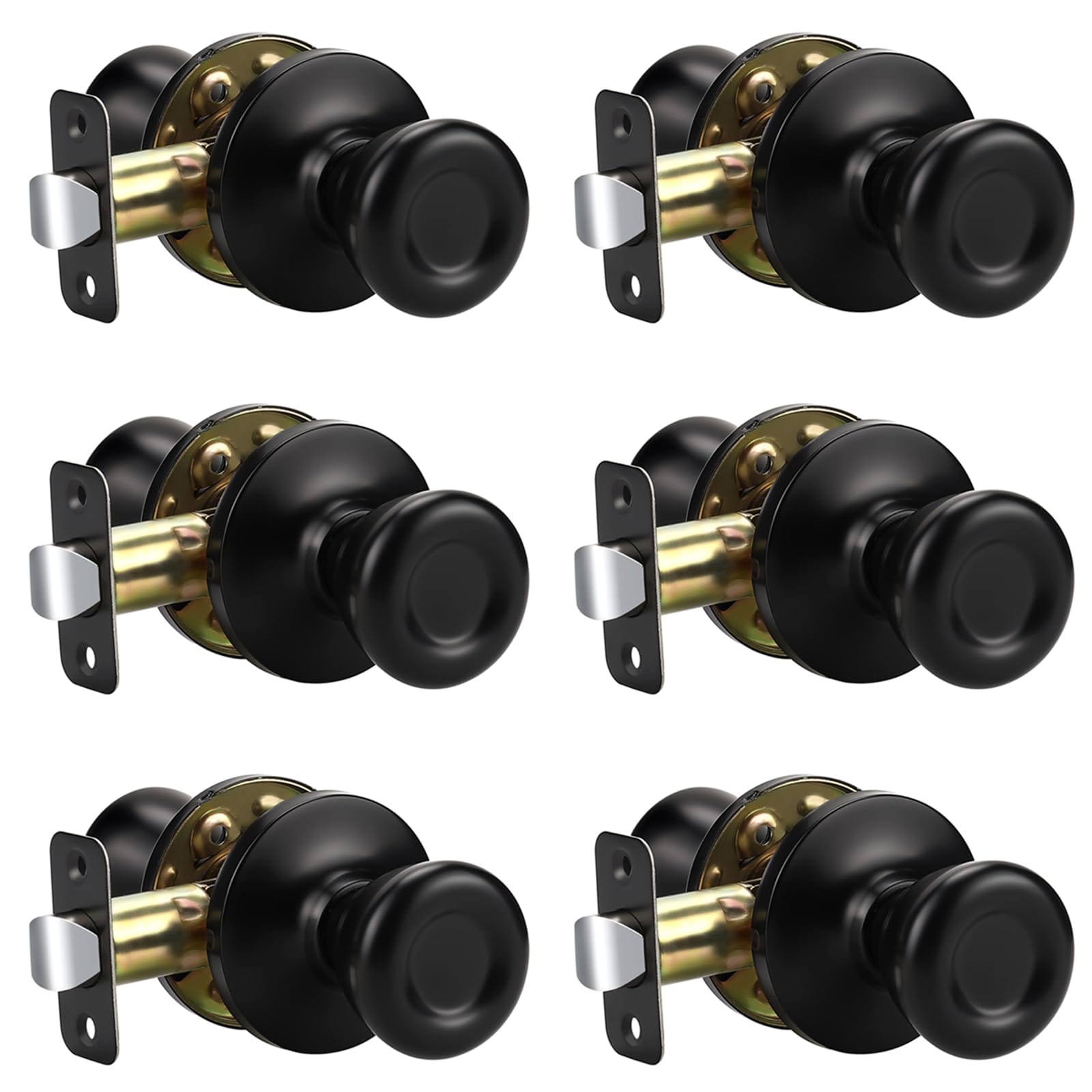 Aoibox  Matte Black Tulip Door Knobs 6 Pack Non Locking Passage Knob Set for Hallways and Closets