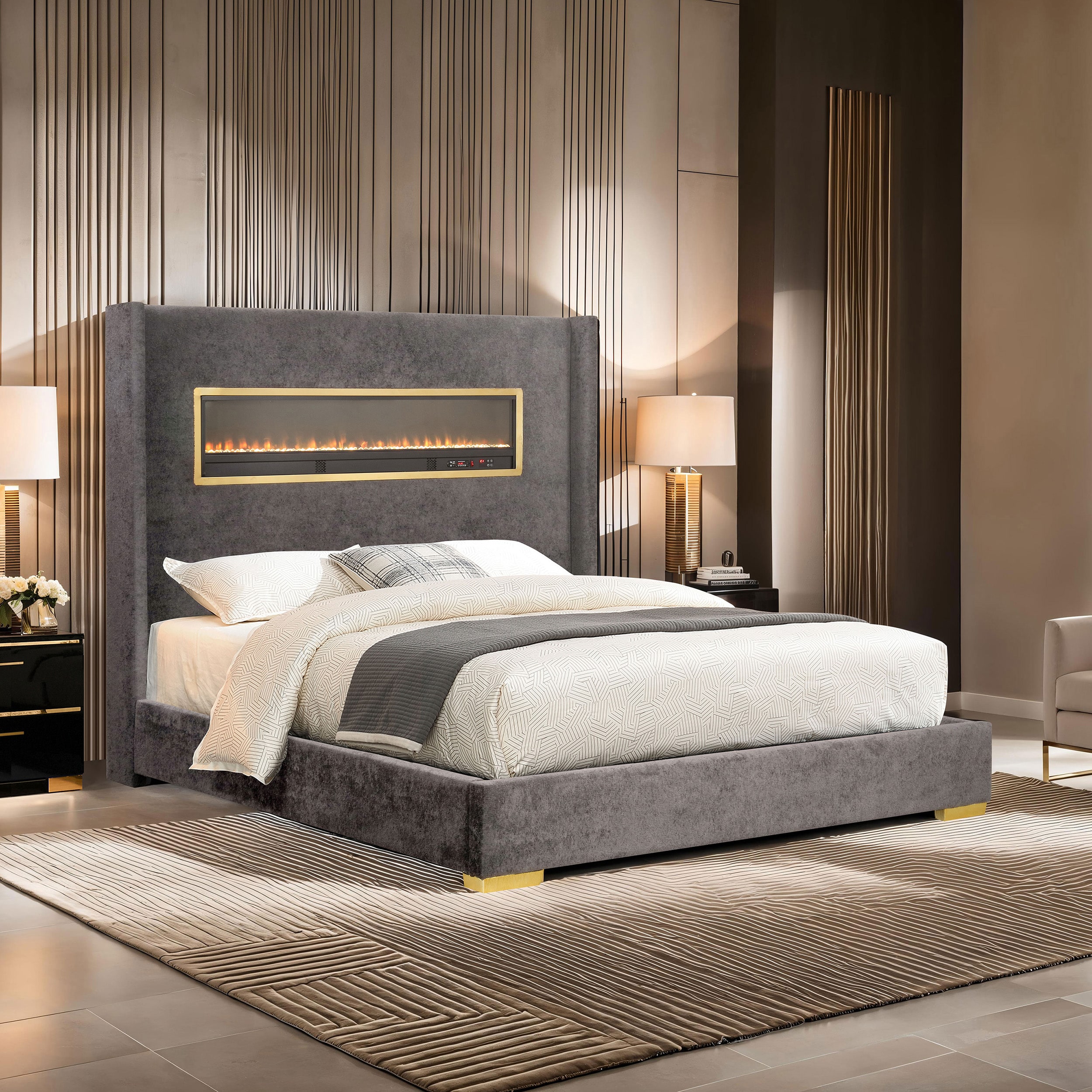 Furniture of America IDF-74003GY-Q Ossey Gray Queen Wood Platform Bed