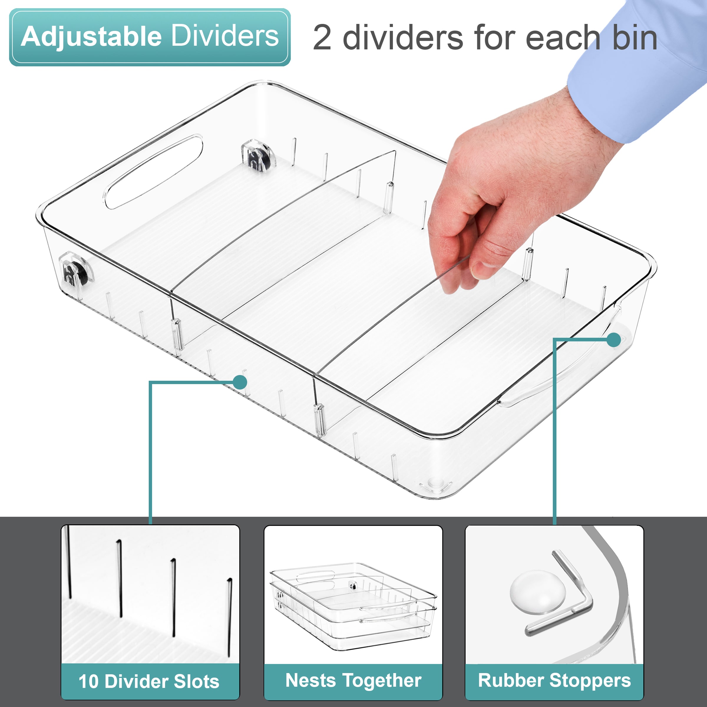 Sorbus Clear Storage Bins with Dividers 2 Pack