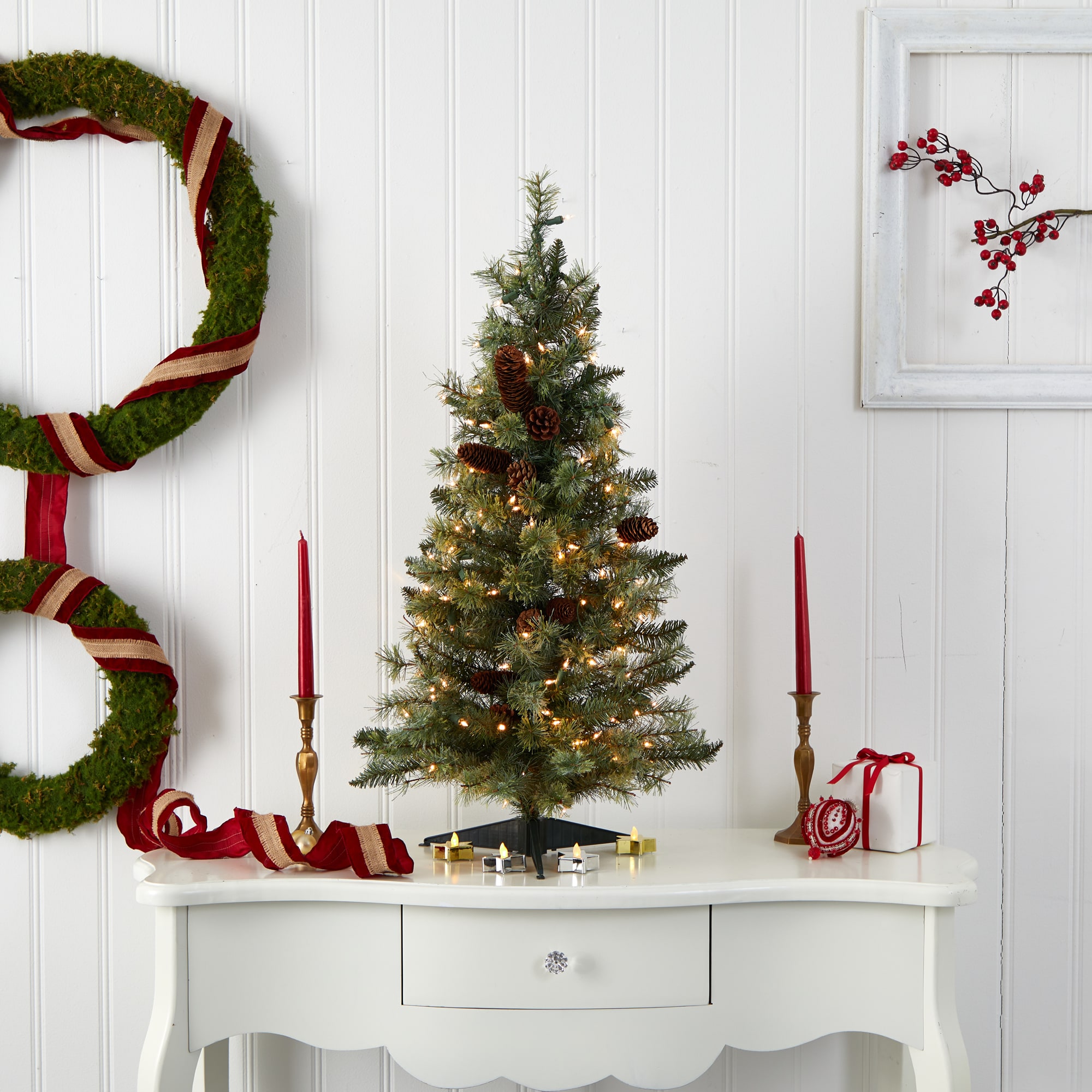 3ft White Pine Pre-Lit Artificial Christmas Tree with Clear Lights