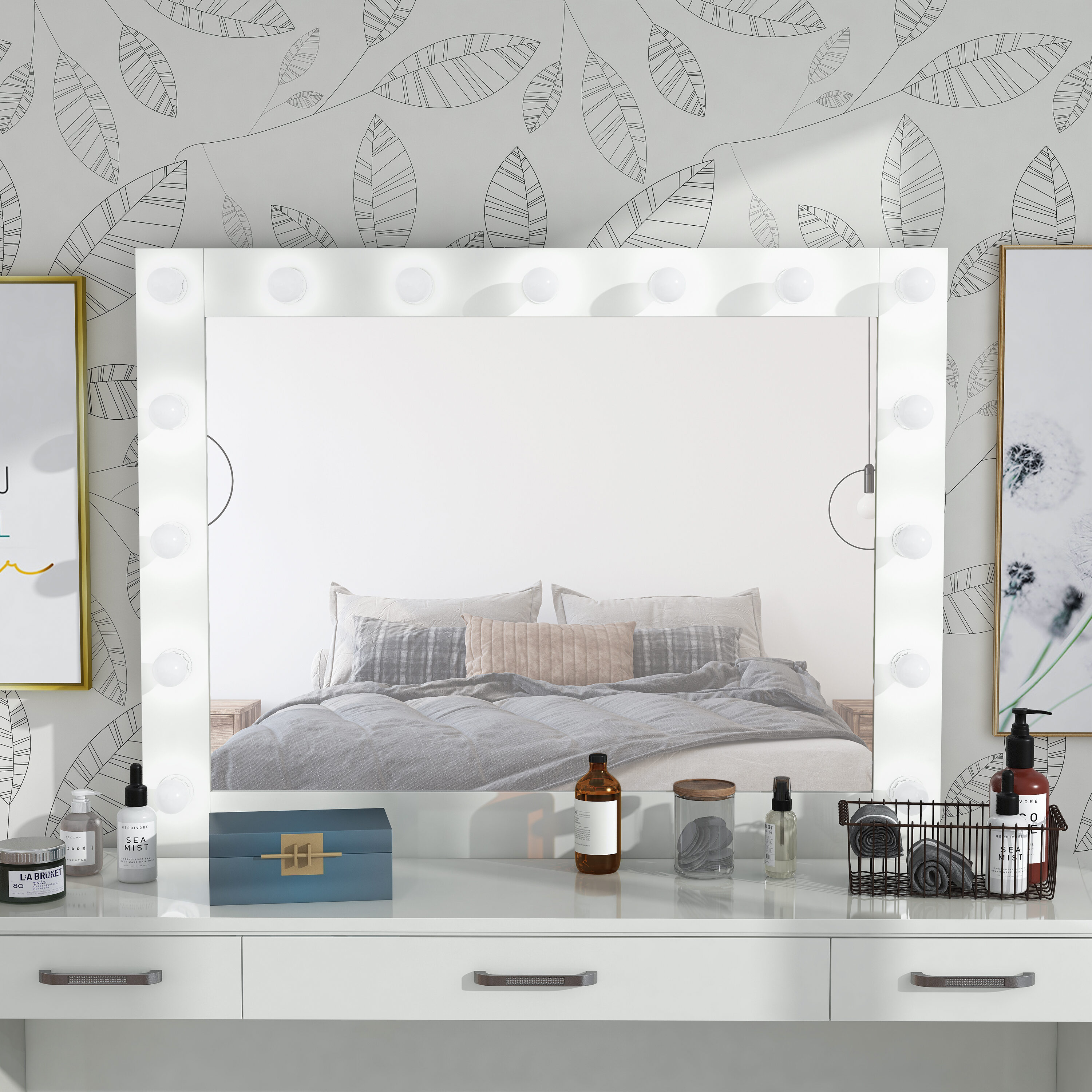 Light Gray Closet with Mirrored Makeup Vanity Cabinets (BY-W-64