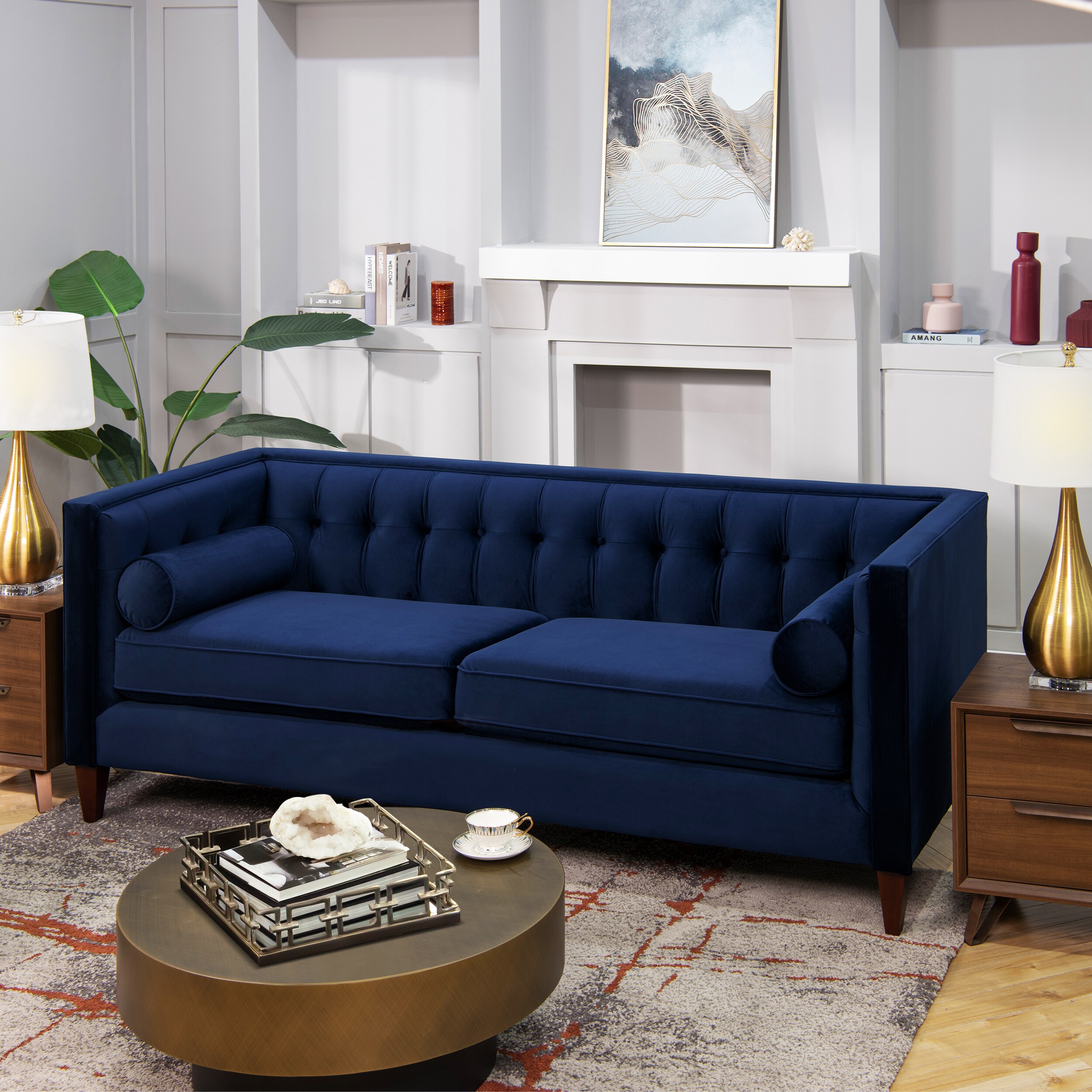 Navy velvet outlet 3 seater sofa