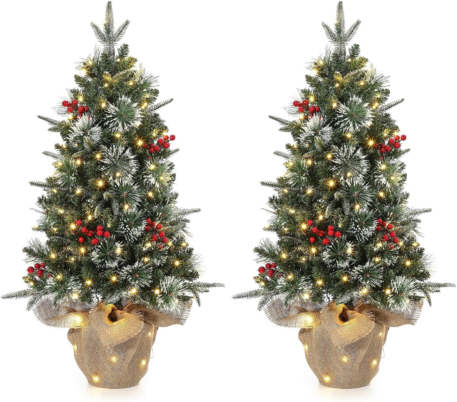 Qeetex LXL-PHO-0WIHZL94 Christmas Tree 3 FT Prelit Artificial Snow Flocked 78 LED Lights Potted Base Battery Operated Easy Fold Storage Small Indoor Outdoor Holiday Decor