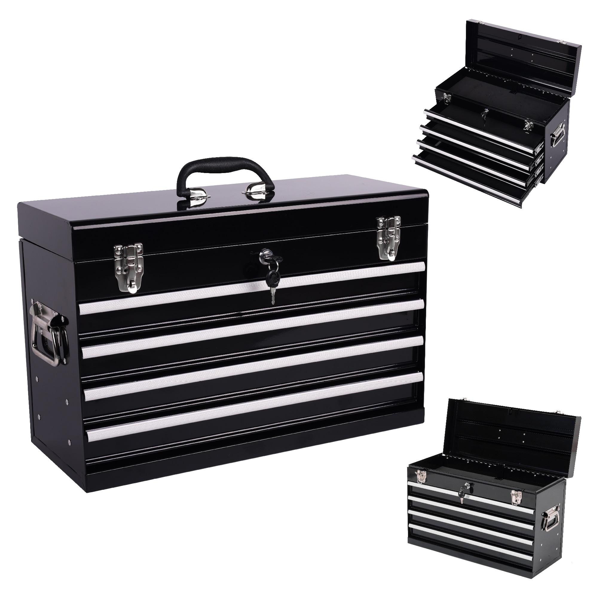 Maocao Hoom Heavy Duty Metal Tool Box 21-in W x 13.38-in H x Steel Tool Chest ( Black )