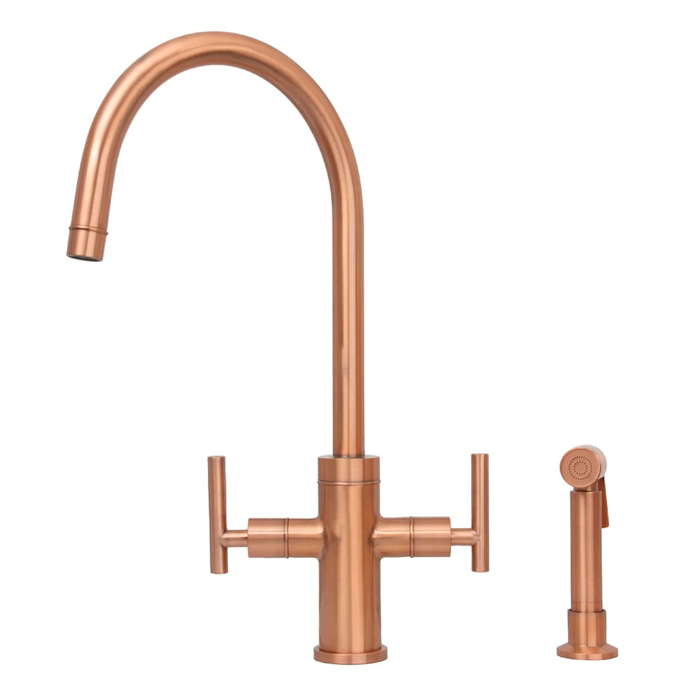 Akicon AK96766-C Copper Double Handle Deck-mount Handle Residential High-arc Kitchen Faucet ( Side Sprayer Included )