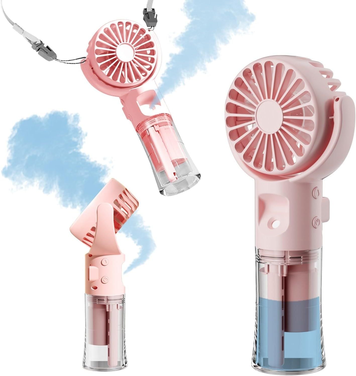 BEARSOLIM Handheld Misting Fan Rechargeable Battery Operated Portable 4 Speeds 55ml 360 degrees Swiveling Personal Fan for Travel Camping Outdoor