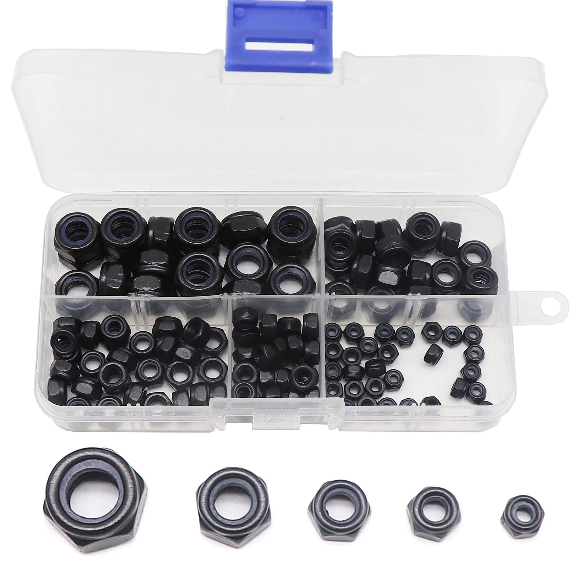 KHKFY  130 Piece Black Nylon Inserted Hex Self Locking Nuts Assortment Kit M3 M4 M5 M6 M8 for Screws and Bolts durable home