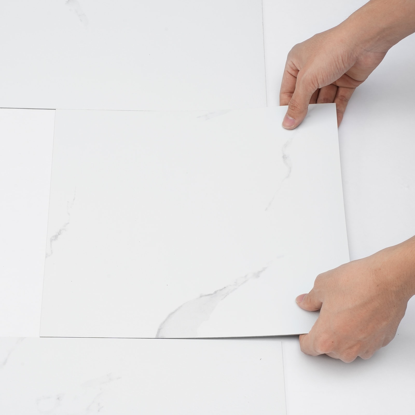 Mecale 12 x 12 in Peel and Stick Vinyl Floor Tiles 1.5 mm Marble-Texture Squares for DIY Home Flooring