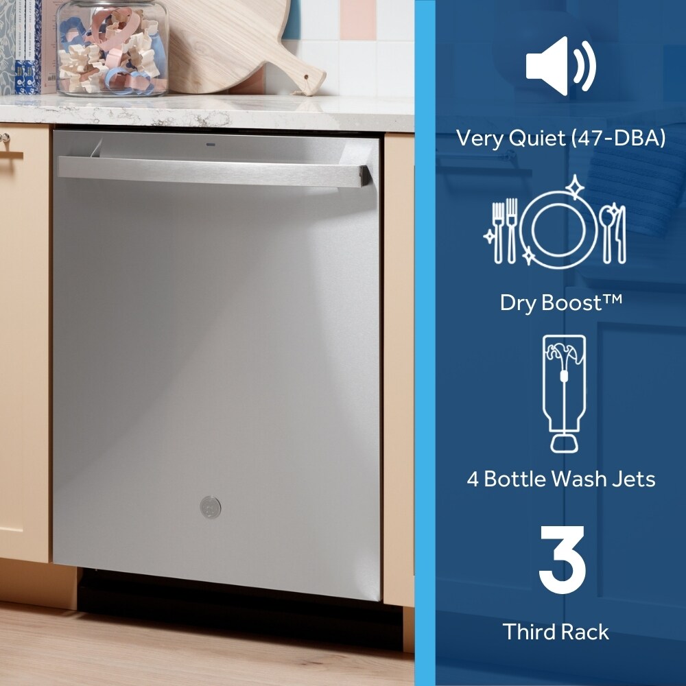 GE Dry Boost Top Control 24-in Built-In Dishwasher With Third Rack (Fingerprint-resistant Stainless Steel) ENERGY STAR, 47-dBA