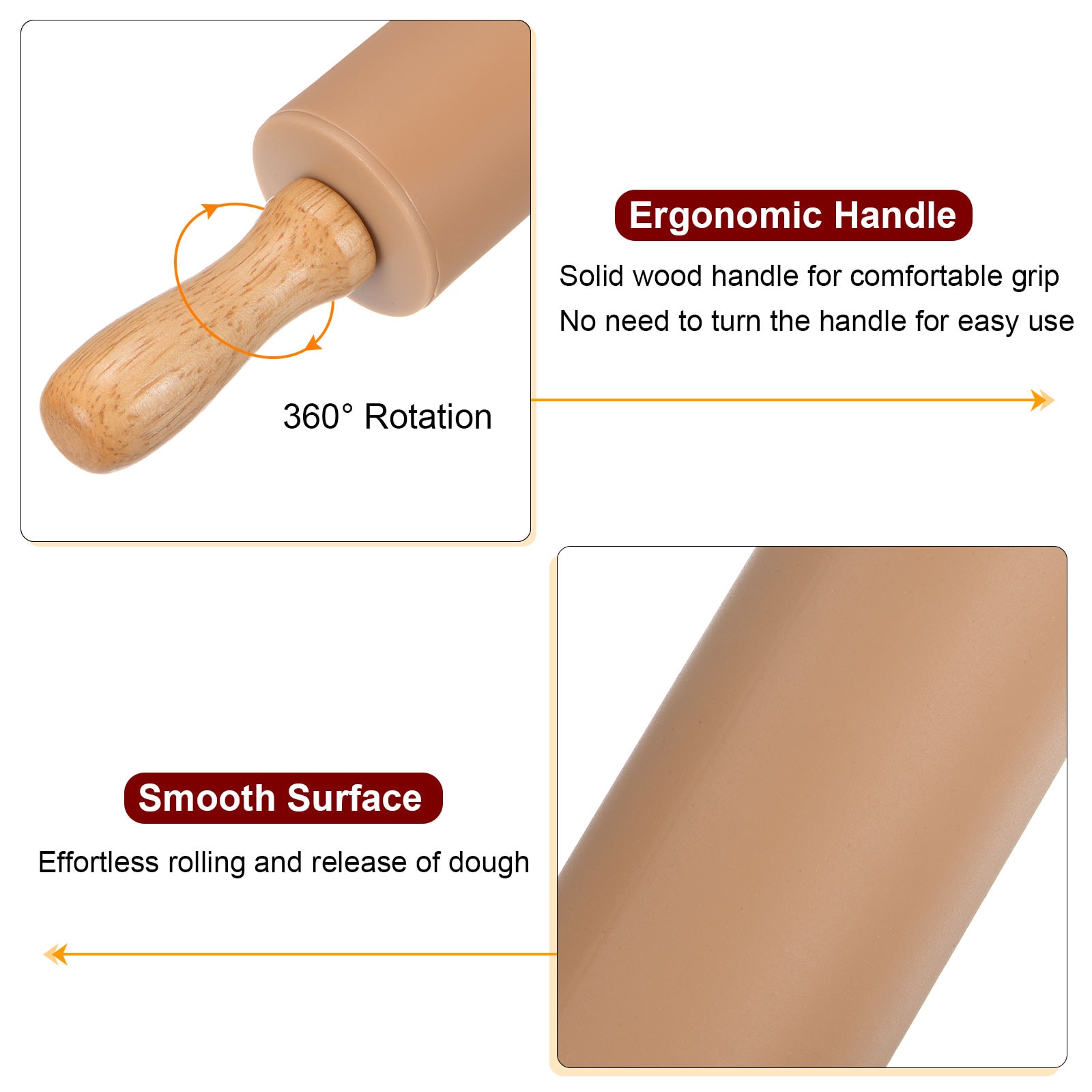 Harfington Silicone Rolling Pins for Baking 12.2inch Non-Stick