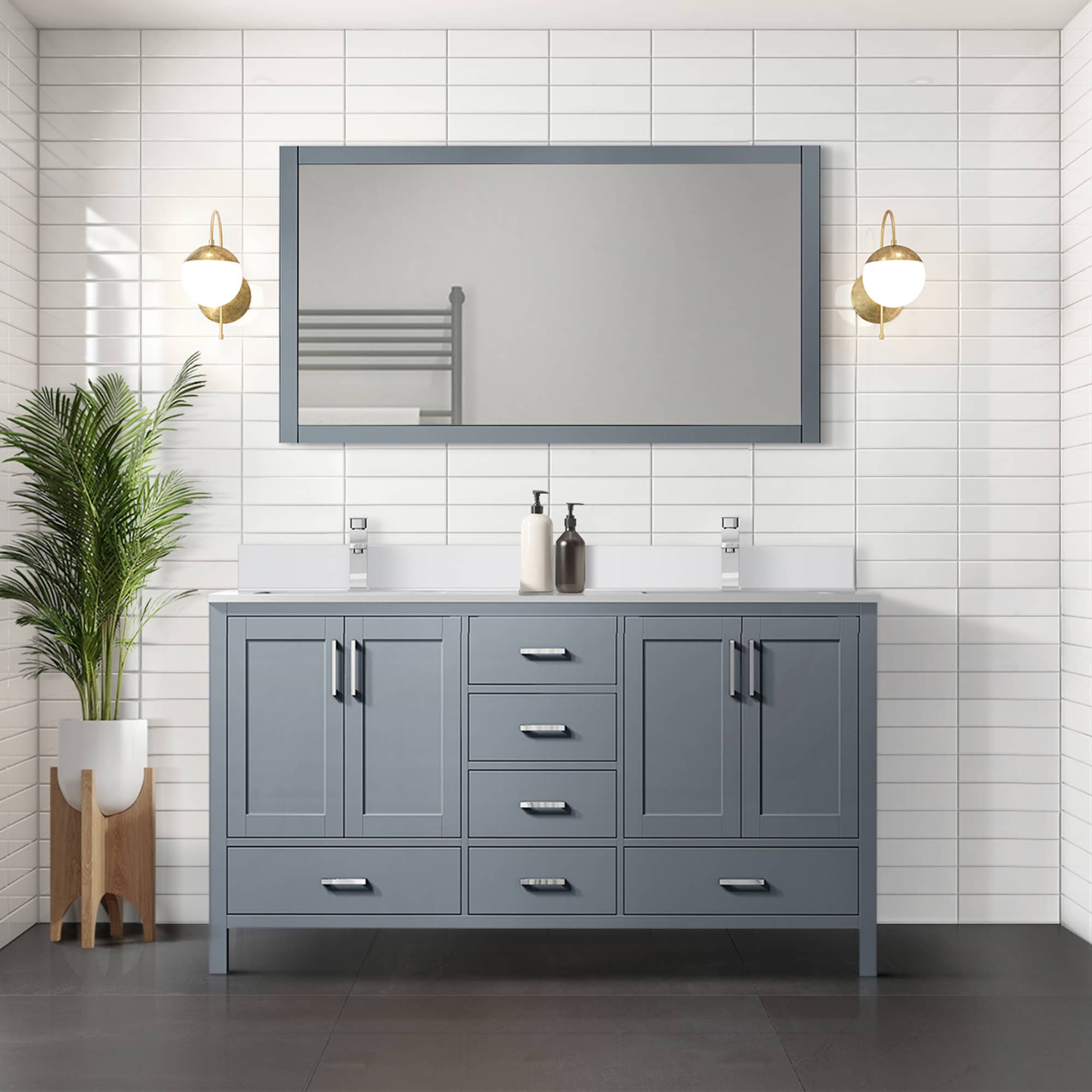 Lexora LVJ72DB310 Jacques 72-in Dark Grey Undermount Double Sink Bathroom Vanity with White Cultured Marble Top (Mirror Included)