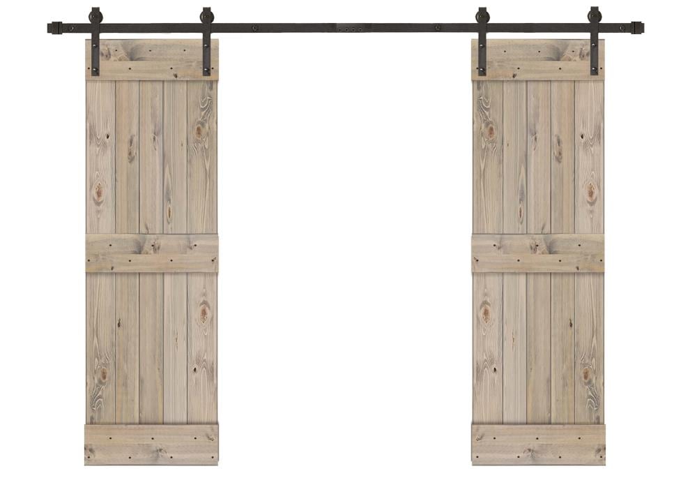 Creative Entryways BPWP2120-4884-10B 48-in x 84-in Weathered Gray Mid-Bar Pine Wood Solid core Double Barn Door (Hardware Included)