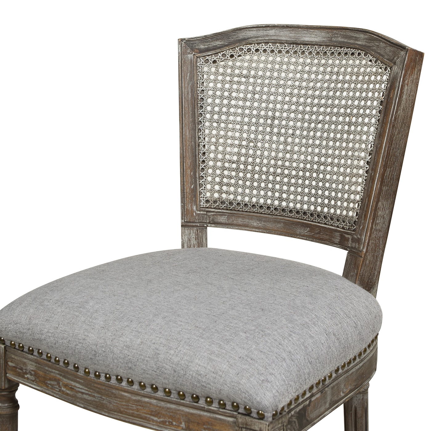 Triomphe Dark Heathered Grey Linen and Oak Wood Counter Stool