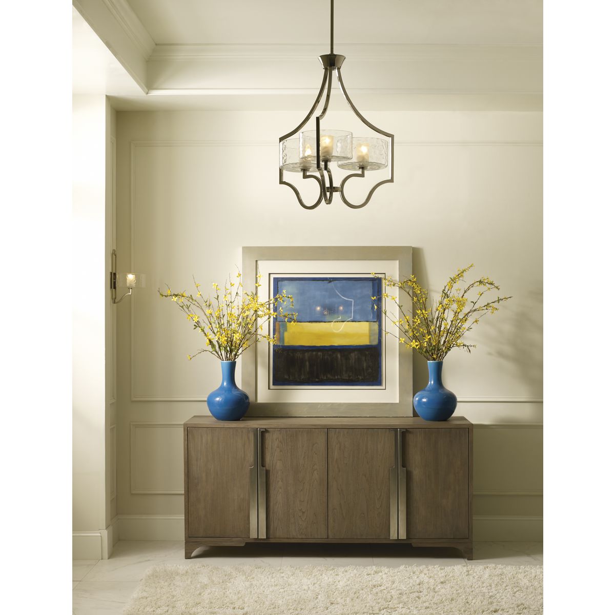 Polished Nickel 3-Light Chandelier with Glass Diffusers