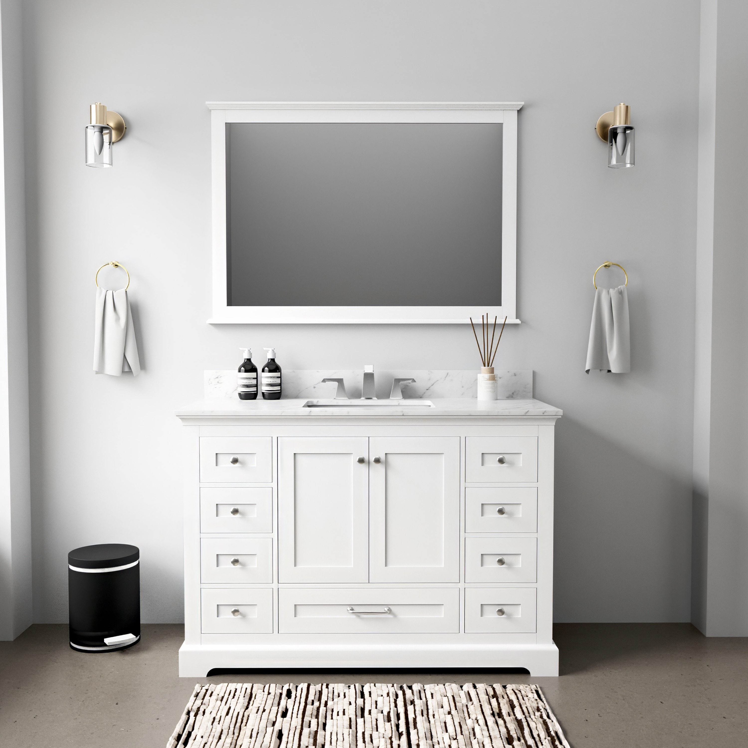 Lexora LD342248SADSM46F Dukes 48-in White Undermount Single sink Bathroom Vanity with White Marble Top (Mirror Included) (Faucet Included)