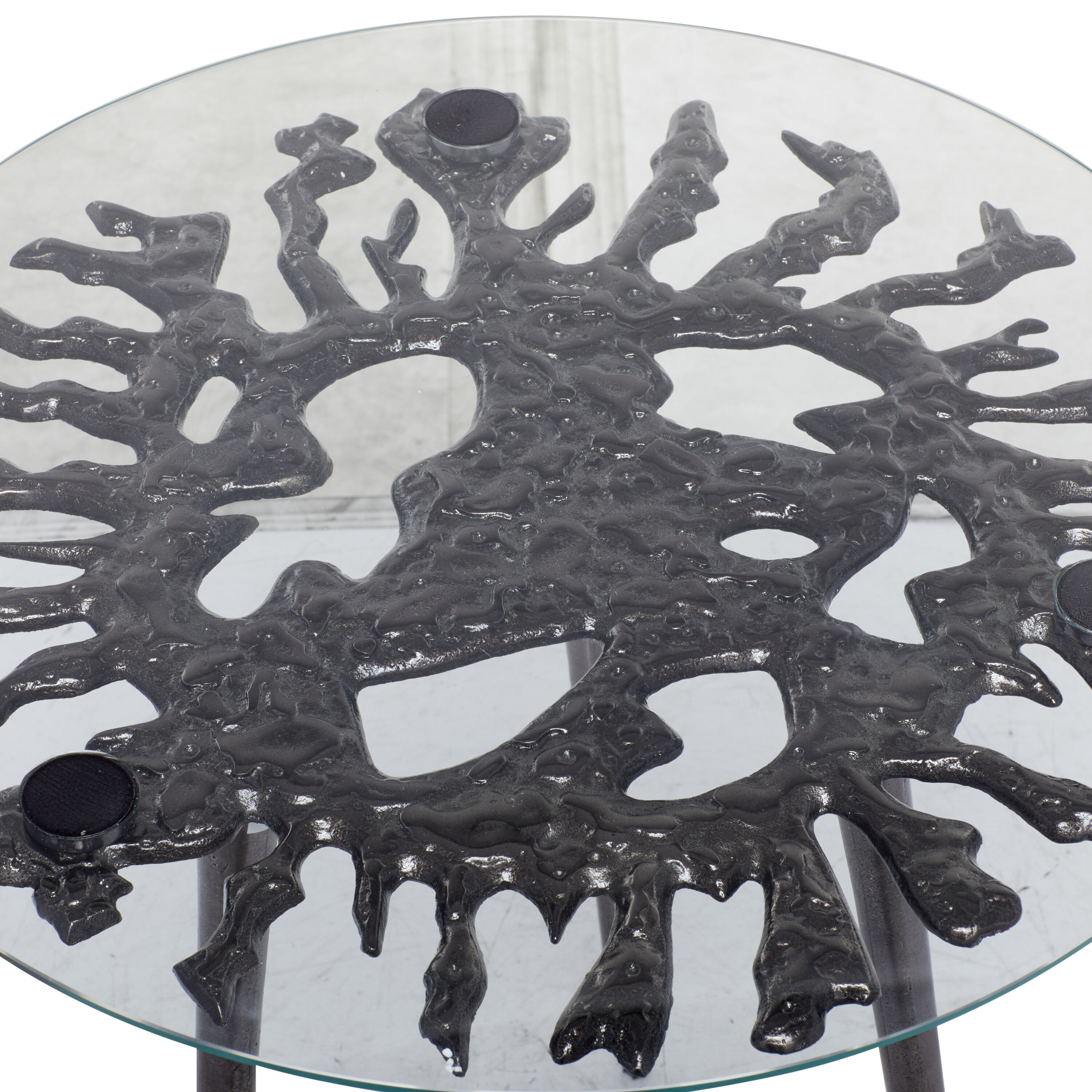 Eccentric Splash-Patterned 22'' Round Metal & Glass Accent Table