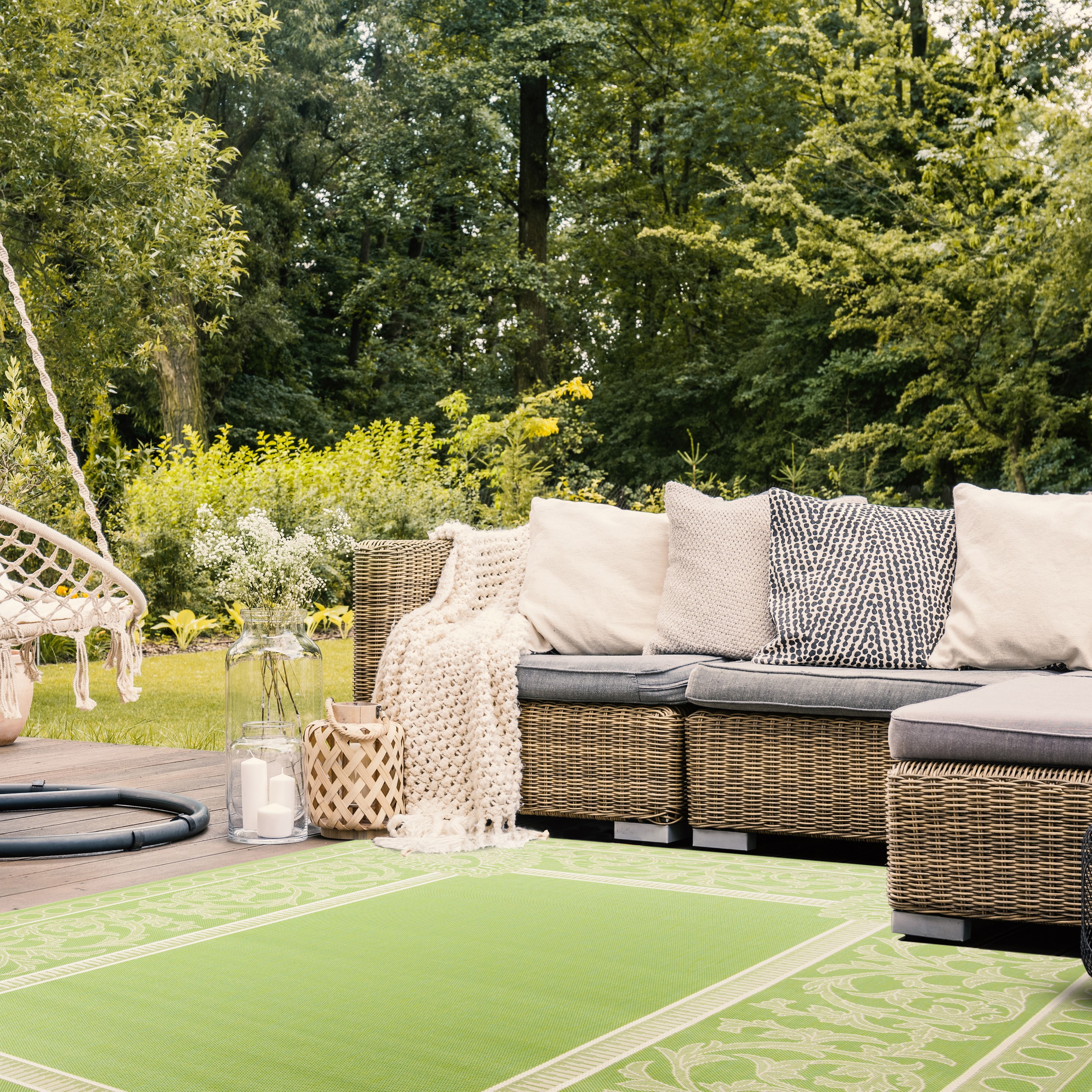 Olive and Natural Rectangular Synthetic Outdoor Area Rug