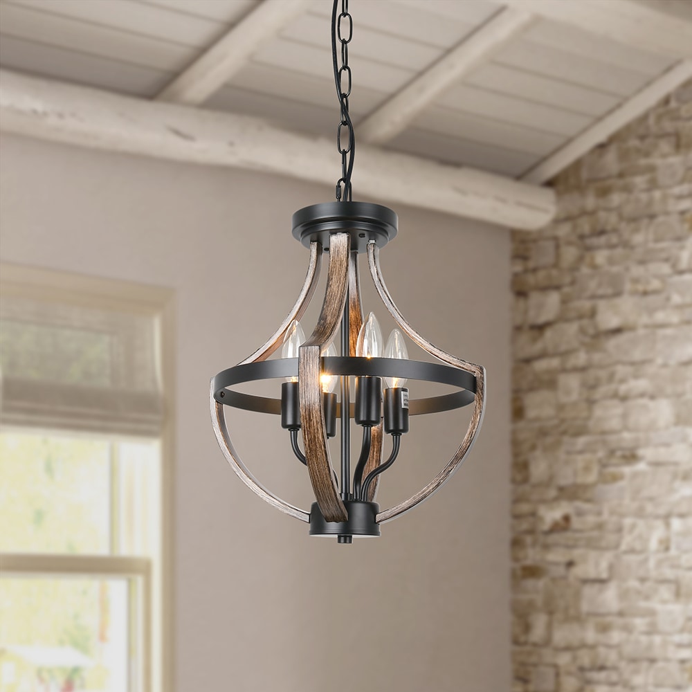 GoYeel ZP027 4 -Light Black/Brown Farmhouse Geometric Medium Hanging Pendant light