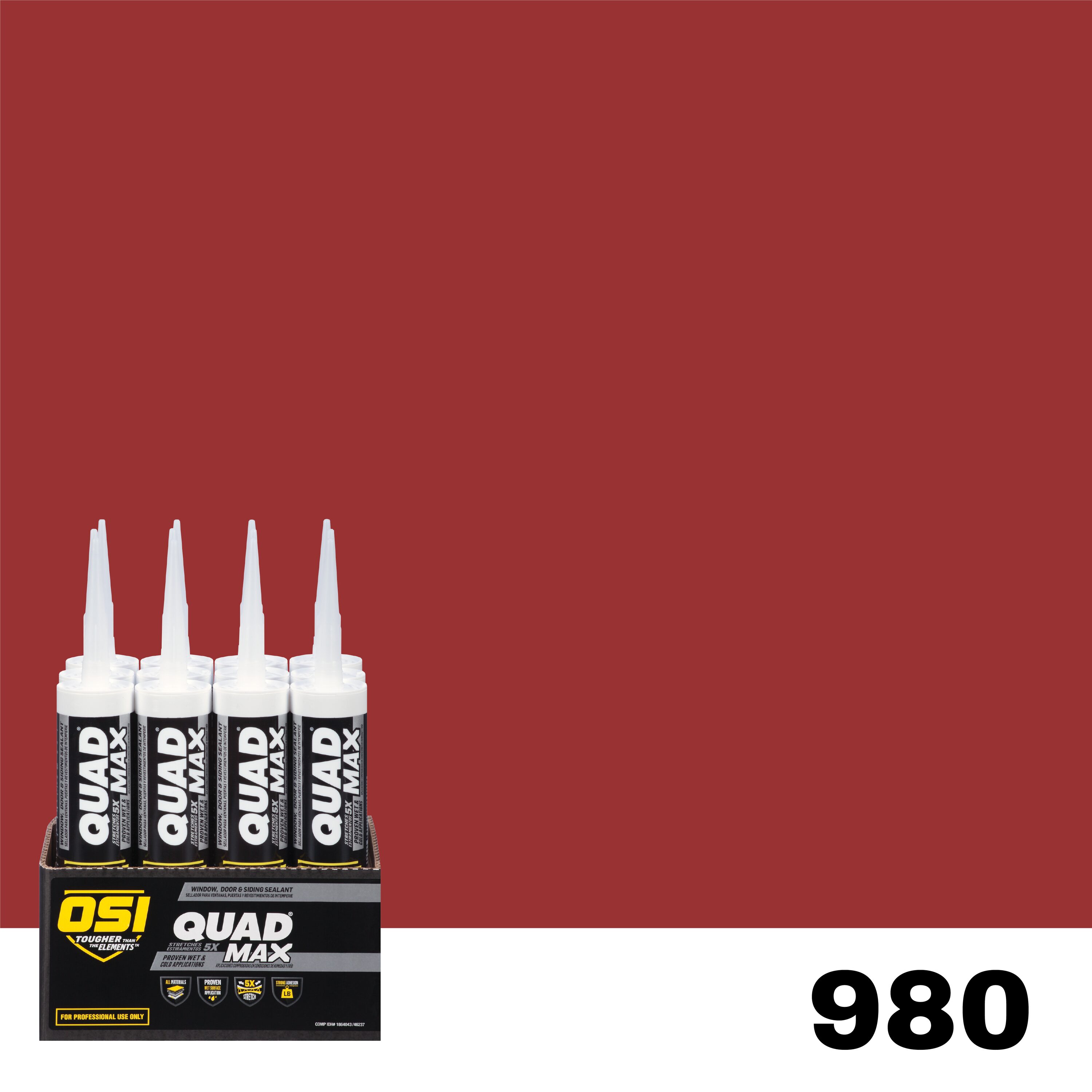 OSI 2299133 Quad Max 12 -Pack 9.5-oz Window door Red 980 Paintable Advanced Sealant Caulk