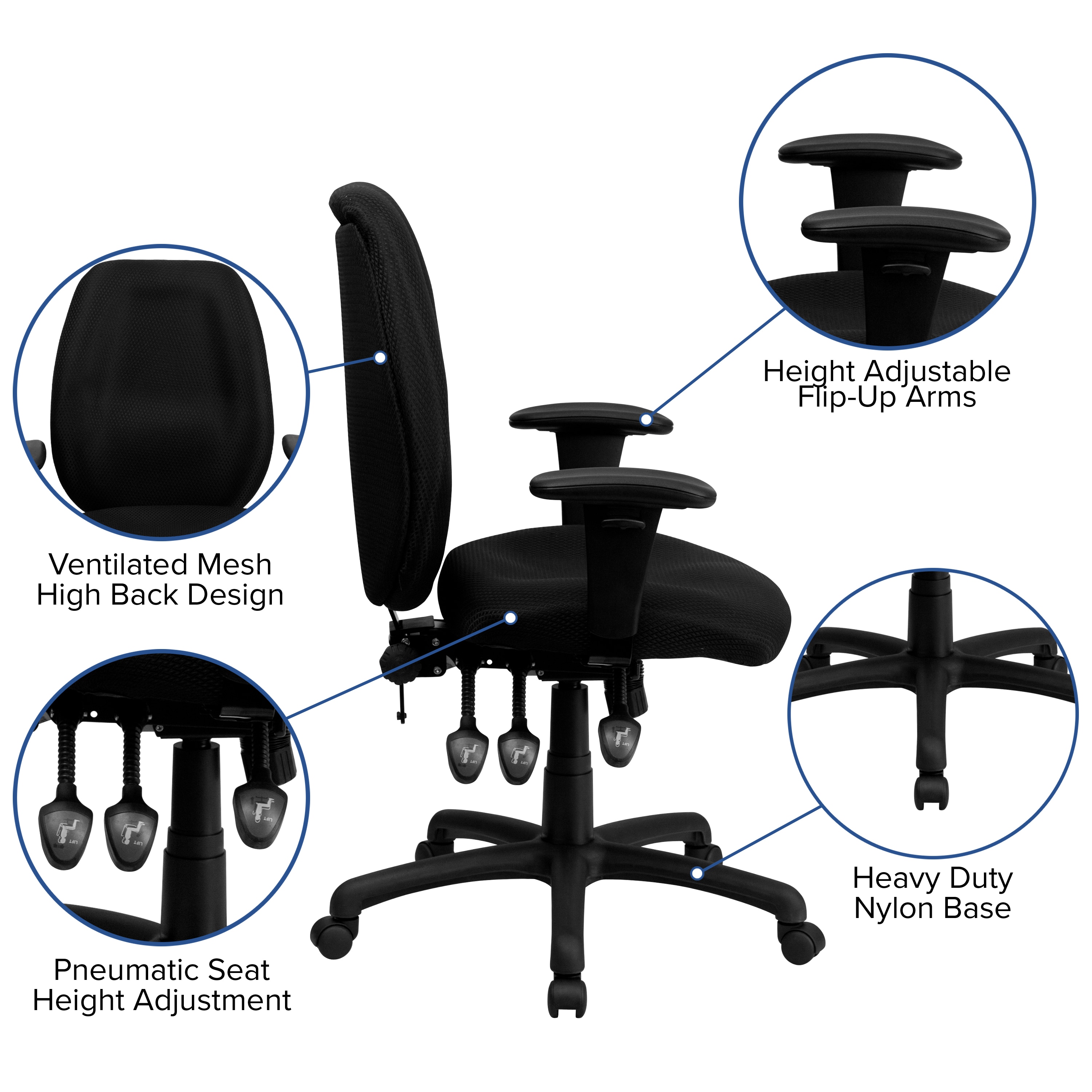 ErgoFlex High Back Executive Swivel Chair with Lumbar Support, Black Nylon