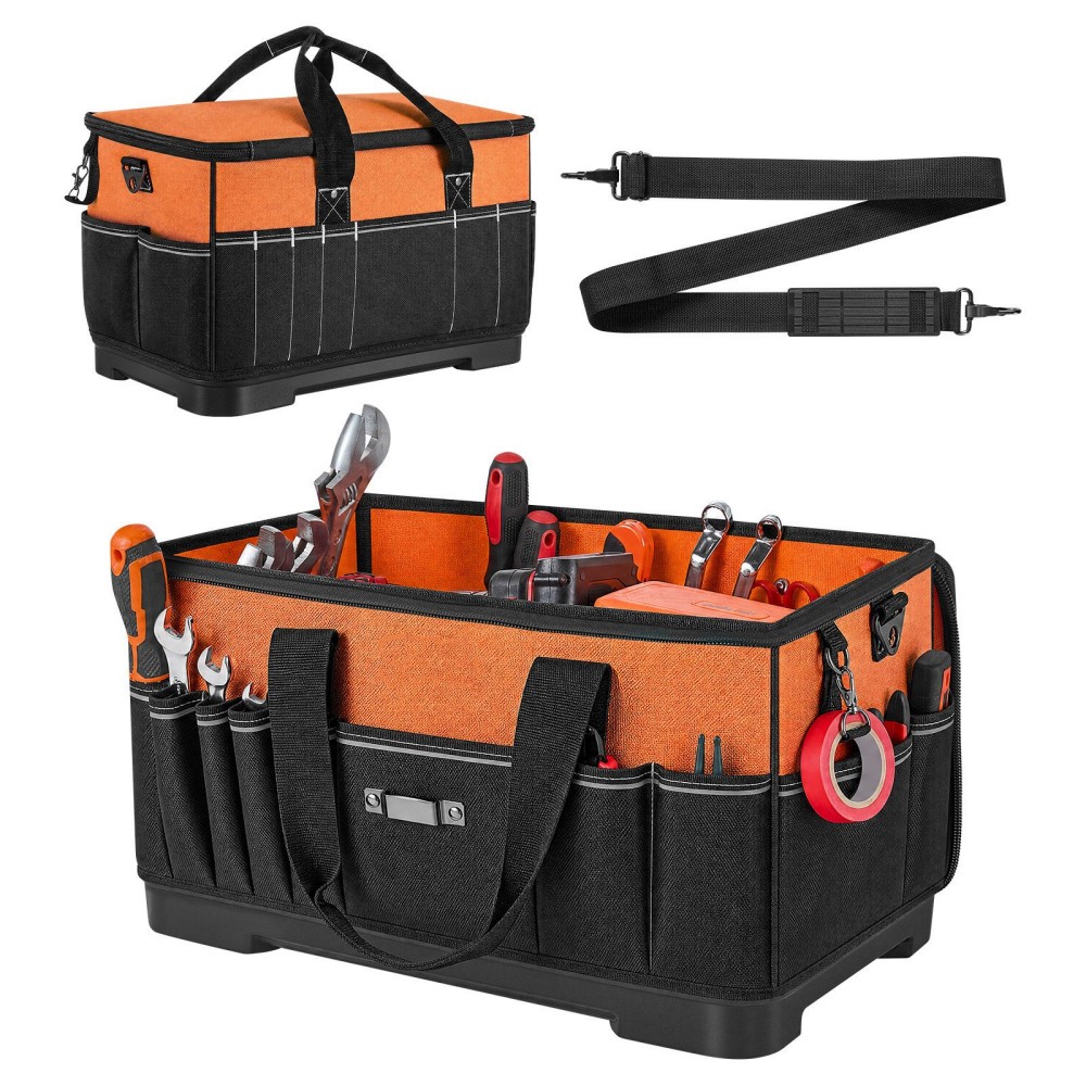 Taoi Fxio Tool Bag 19.1 Inch 33 Pocket Portable Large Tool Box Organizer Storage Toolbox with Water Resistant Base Zipper Adjustable Shoulder Strap Toolbag
