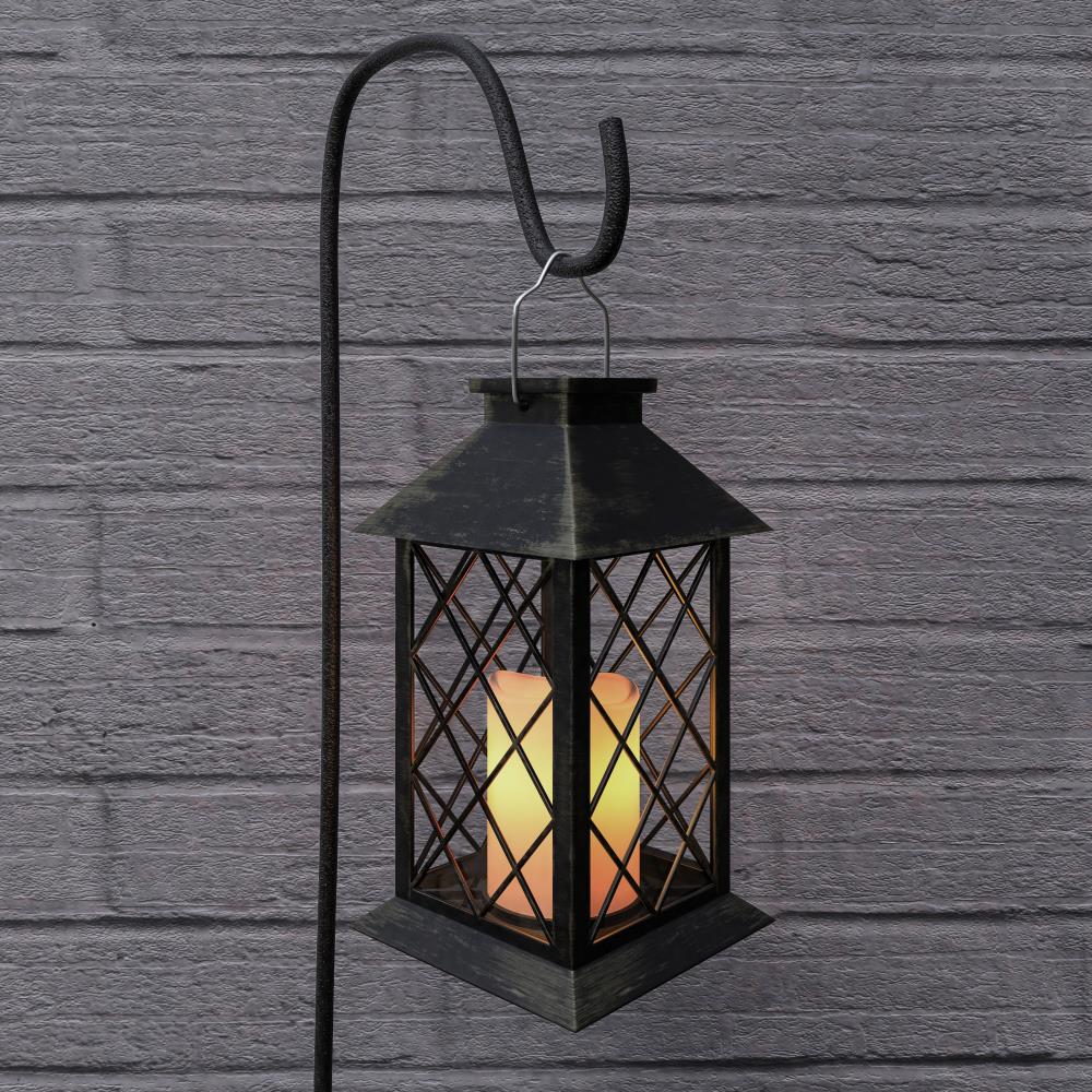 Large Outdoor Lantern for Patio - 14 Inch, Black Metal & Glass, Waterproof  Pillar Candle, Dusk to Dawn Timer - Solar Powered Battery Included