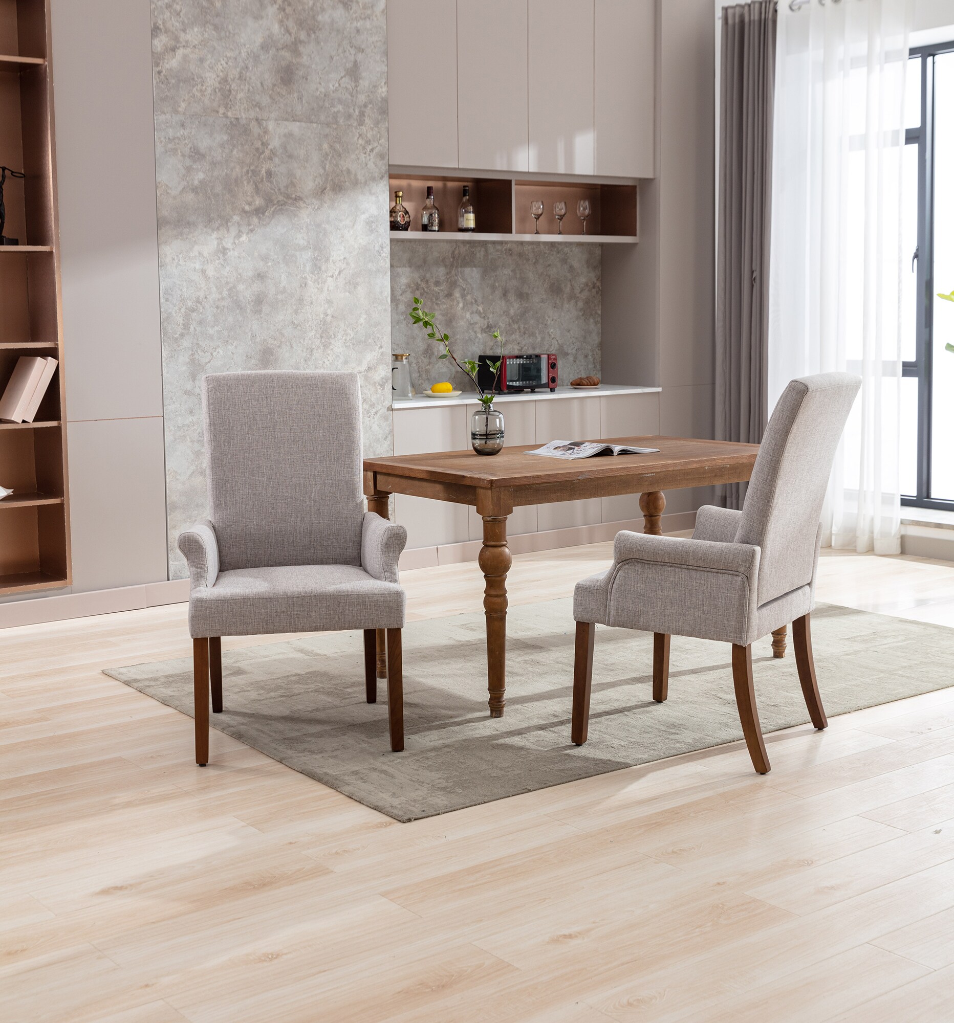 Clihome Uphostered Dining Chair Contemporary/Modern Polyester Upholstered Dining Arm Chair (Wood Frame)