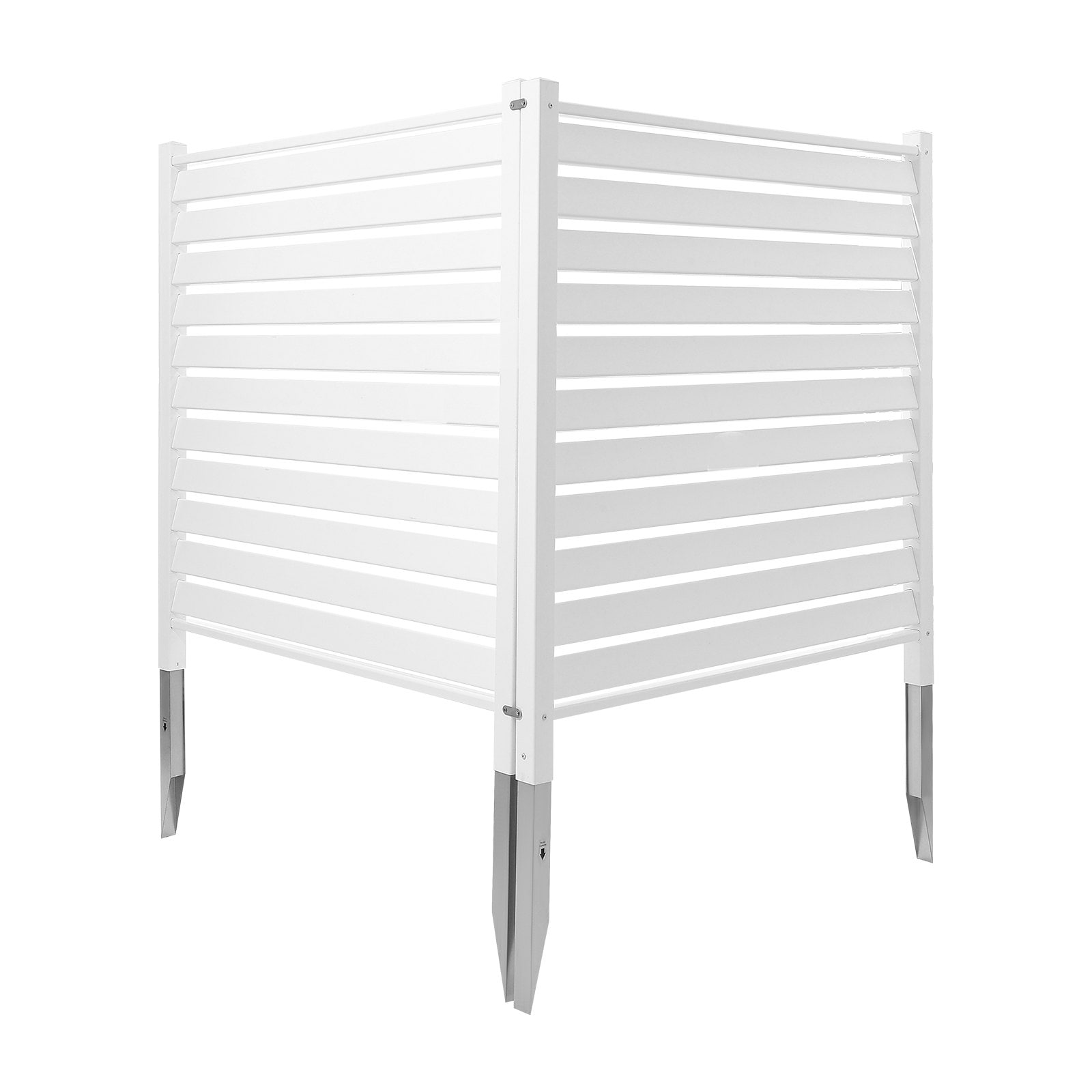 Slickblue White 48 x 48 inch PVC Outdoor Privacy Screen with 2 Panels Lattice Design Ground Stakes for Backyard Patio Pool Area or AC Unit Concealment