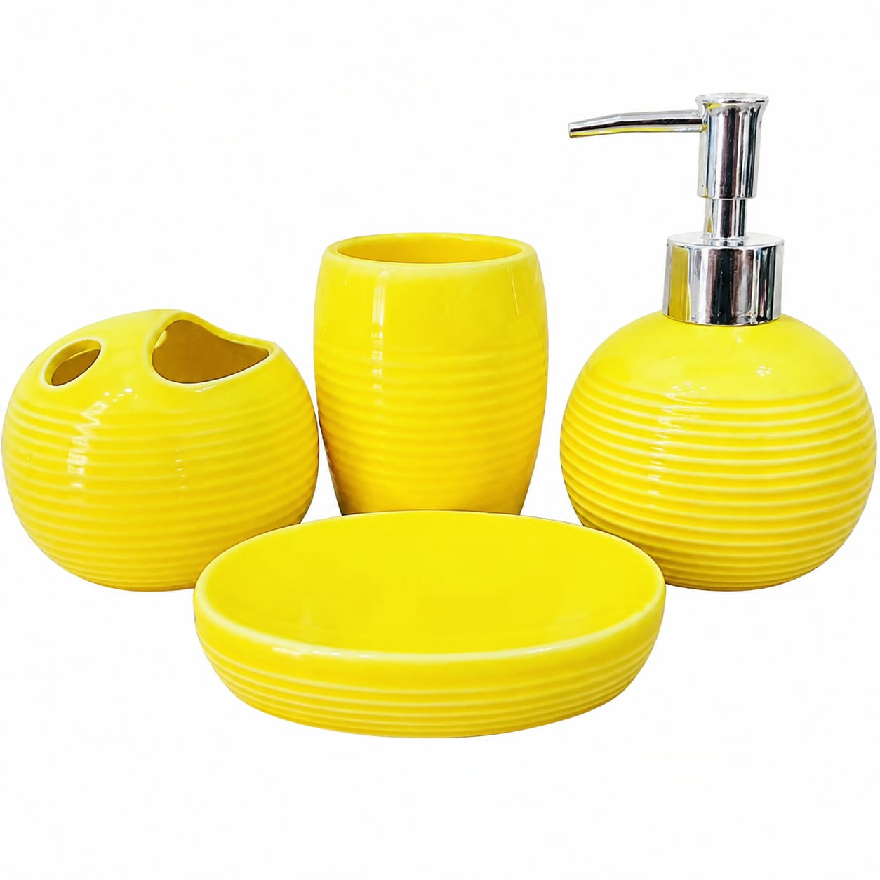 Paradigms Interiors 4 Piece Ceramic Bathroom Accessories Set With Toothbrush Holder Lotion Dispenser Soap Dish And Cup #514068539438