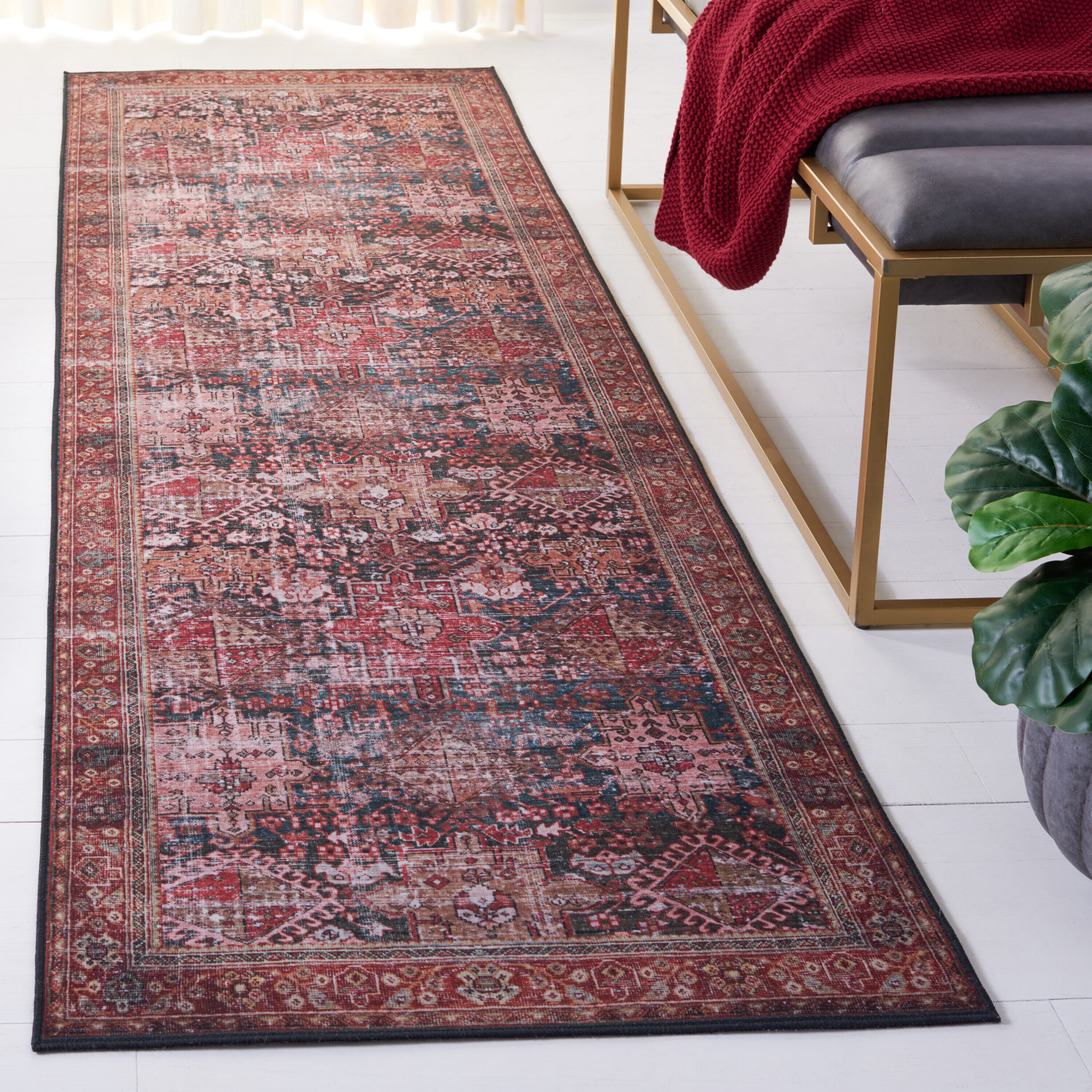 Safavieh TSN114A-28 Tucson 3 x 8 (ft) Loomed Polyester Ivory/Green Rectangular Indoor Border Machine washable Runner rug