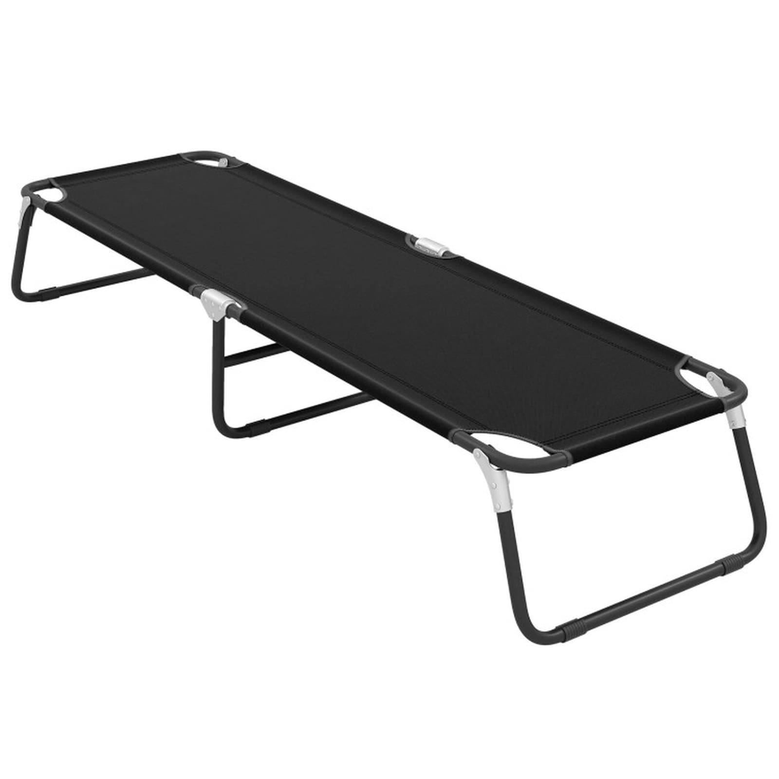 SUGIFT Outdoor Folding Camping Bed 75-in Portable Cot for Sleeping Hiking Travel 330-lb Capacity 600D Oxford Iron Frame Black Elevated Design