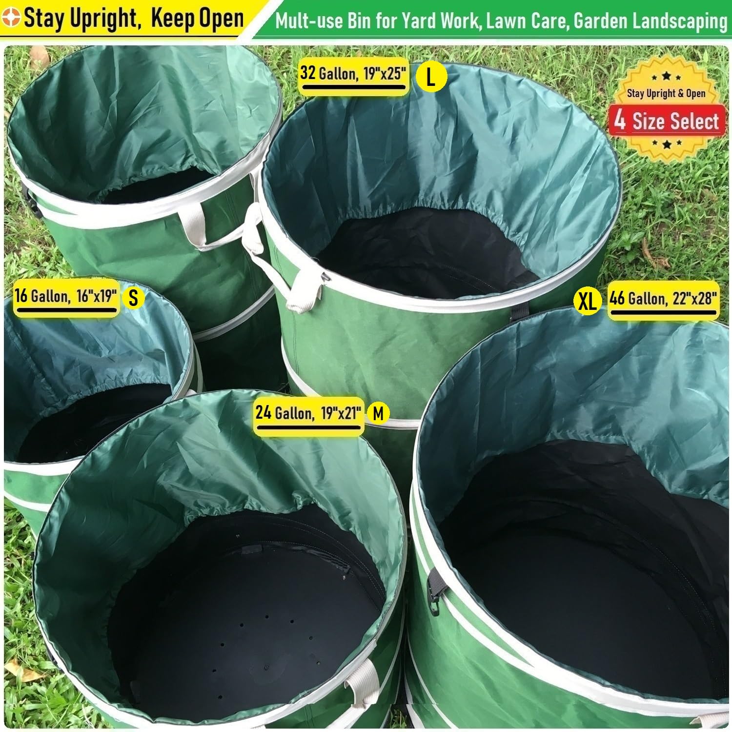 ITOPFOX 24 Gallon Collapsible Trash Can 19x21 in Hard Shell Bottom Leaf ...