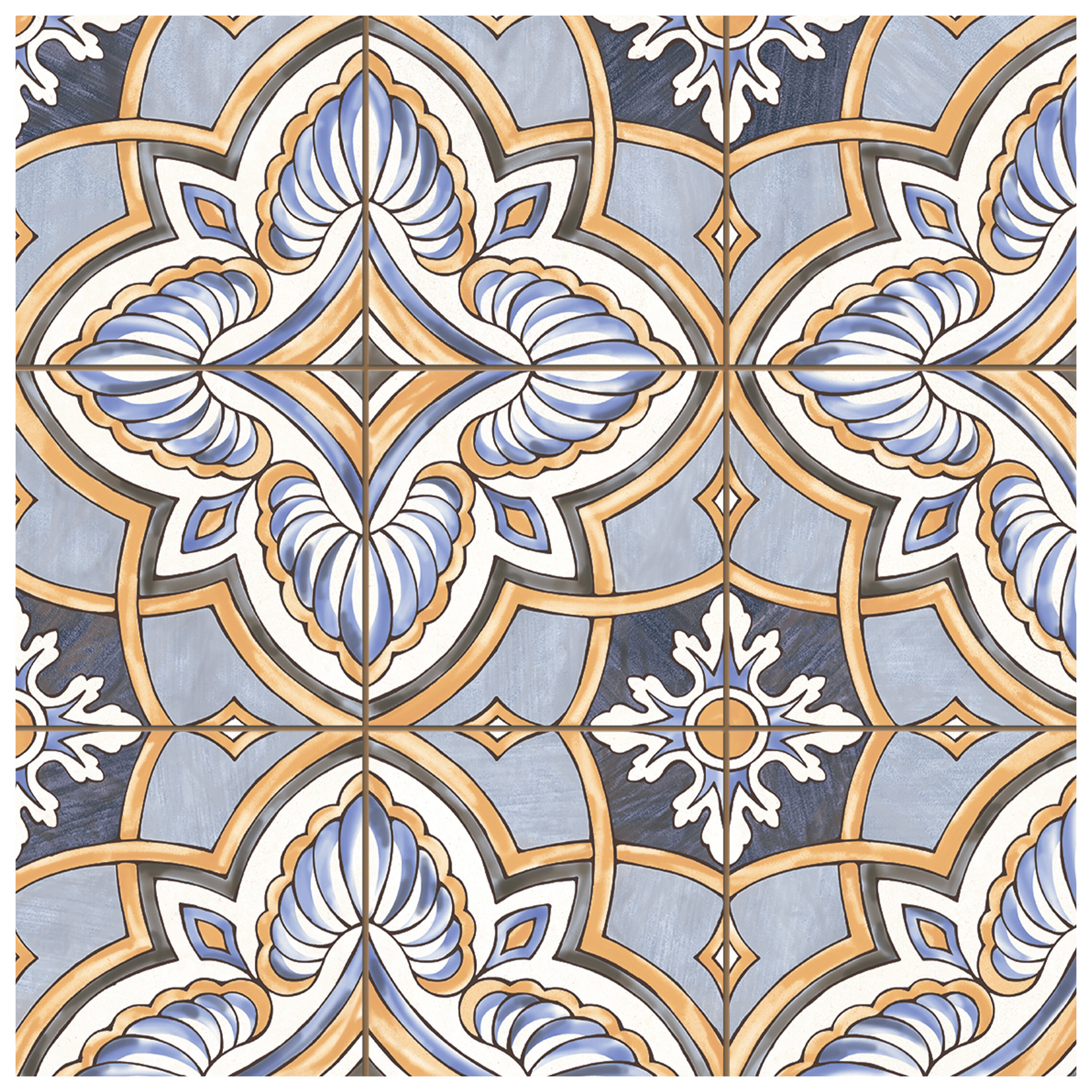 Affinity Tile S1FPEHMGBL Sample - Harmonia Grove Blue 4-in x 13-in Matte Ceramic Patterned Floor and Wall Tile