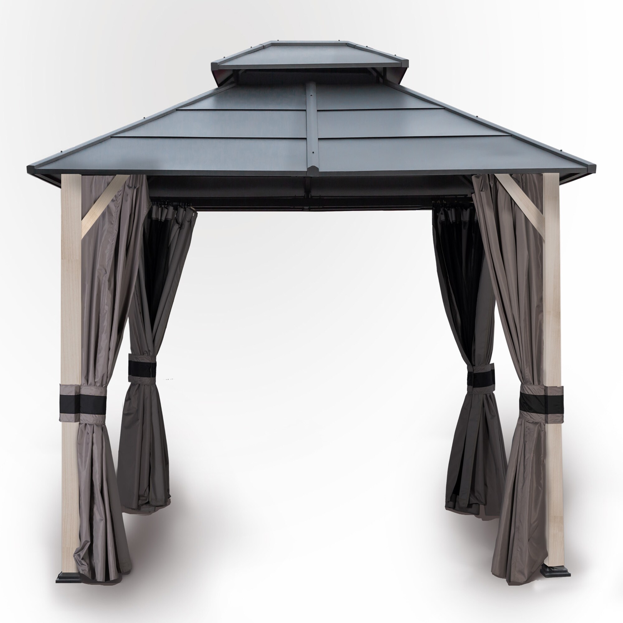 Mondawe 12-ft x 10-ft Black Metal Rectangle Screened Gazebo with ...