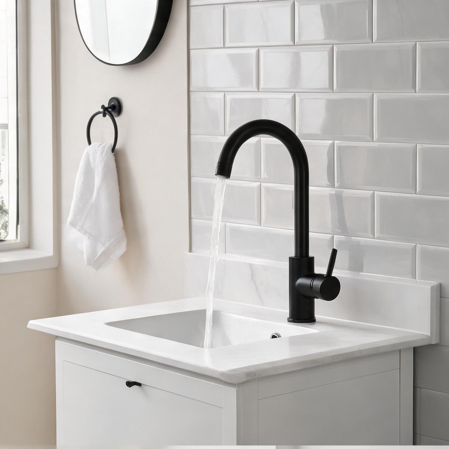 Watnature Stainless steel single-hole kitchen faucet with sleek black finish and high-arc spout
