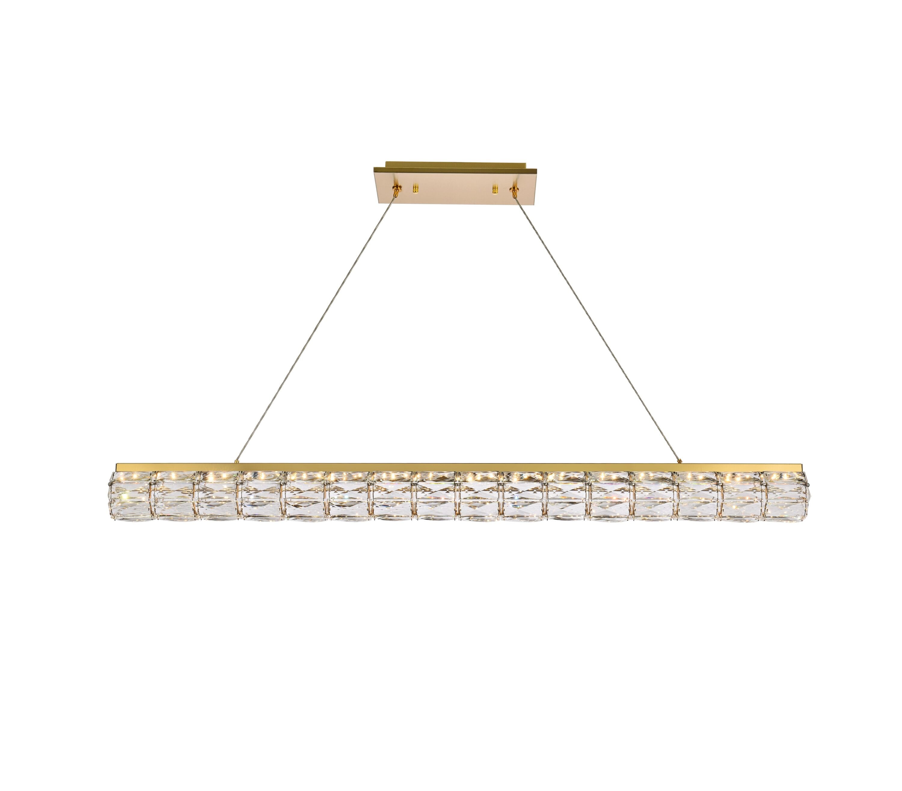Gold and Clear Crystal LED Linear Pendant Light