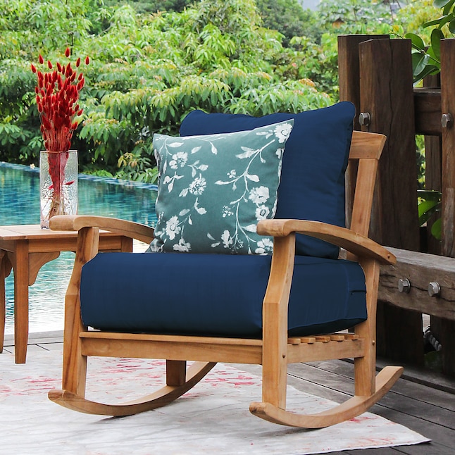 Cambridge Casual Auburn Natural Teak Wood Frame Rocking Chair S With Blue Polyester Cushioned Seat In The Patio Chairs Department At Com - Patio Chair Cushions Sam S Club