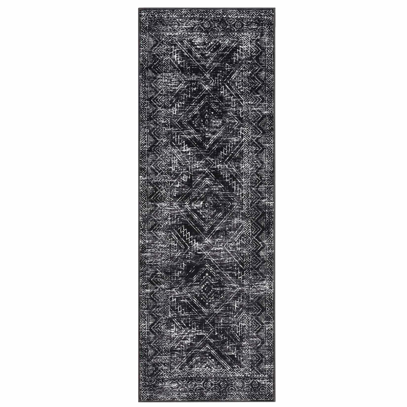 WhizMax SUNNY-PHO-33RA5R4F 2 x 6 ft Polyester Black Rectangular Hallway Entryway Bathroom Kitchen Geometric Modern Machine Washable Runner Rug