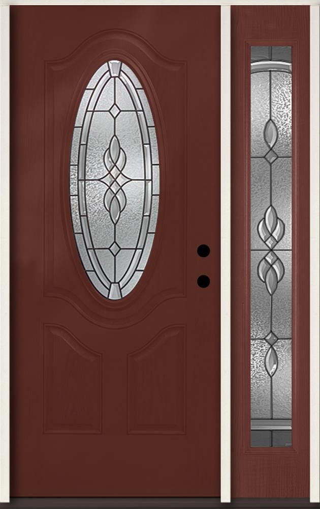 RELIABILT LO911224 Hampton 48-in x 80-in x 4-9/16-in Fiberglass Oval lite Left-hand inswing Wineberry Stained Prehung Front Door with Left Sidelight Insulating core