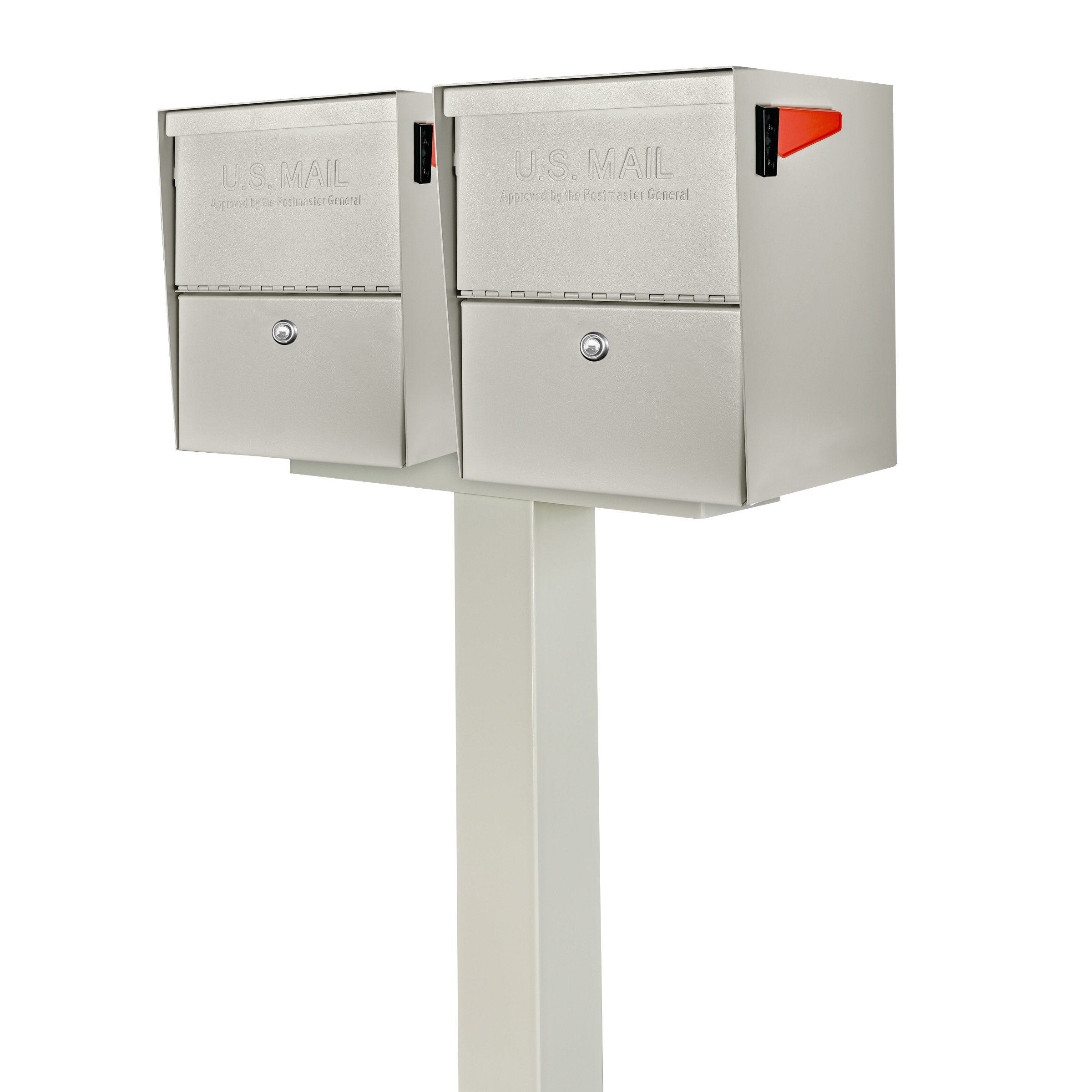Mail Boss Package Master X2 In-Ground Combo Kit Locking Metal Standard Mailbox Off-white with Post #7207-X2-CW-IG