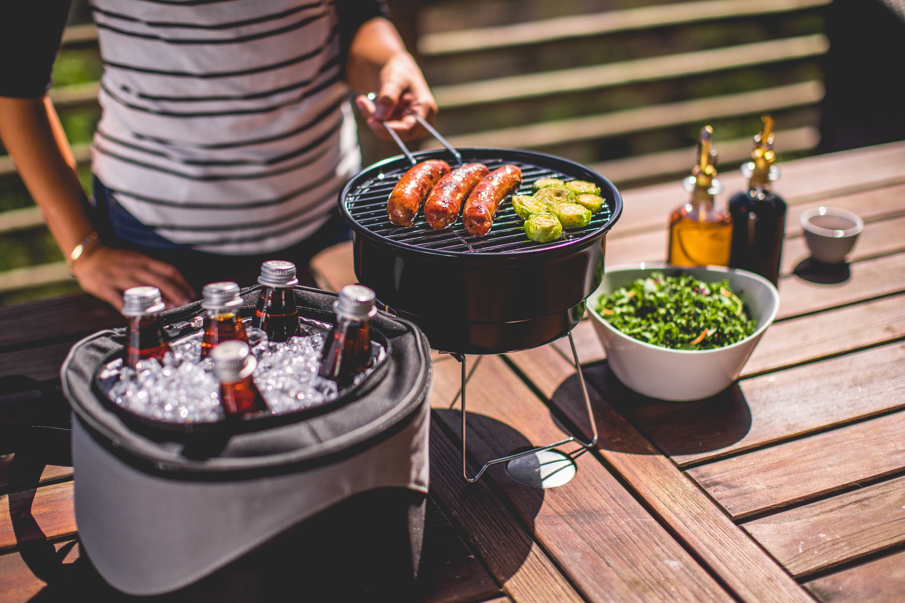 Black Chrome Portable Charcoal Grill with Cooler Tote
