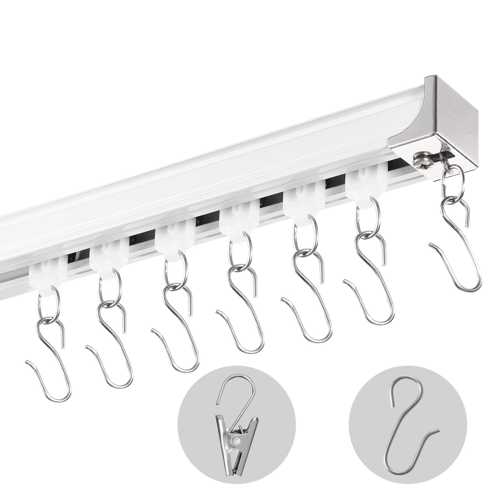 VEVOR SCTHBCLGDTZL08006V0 Ceiling Curtain Track Set  17.7 FT/5.4 Meter  Sliding Ceiling Track System for Curtains  Room Divider Curtain Track Ceiling/Wall Mounted for Living Room Bedroom with Hooks and Hardware  White