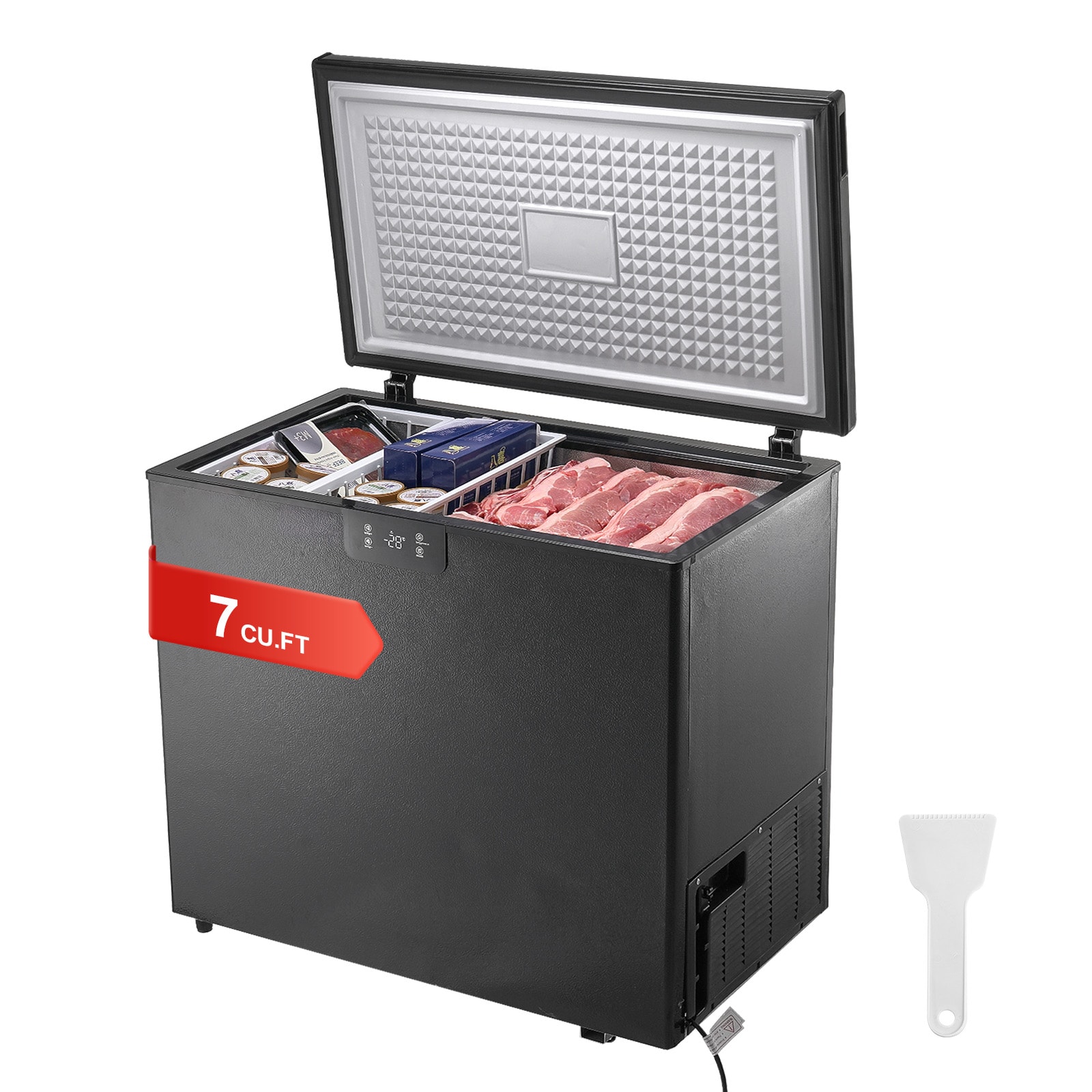 SVOPES SCJYLJ7CFTHS03819V1 Chest Freezer 7 Cu.ft / 198 L Compact Deep Freezer Free Standing Top Open Door Compact Freezers with 2 Removable Baskets and Adjustable Thermostat Energy Saving and Low Noise Black