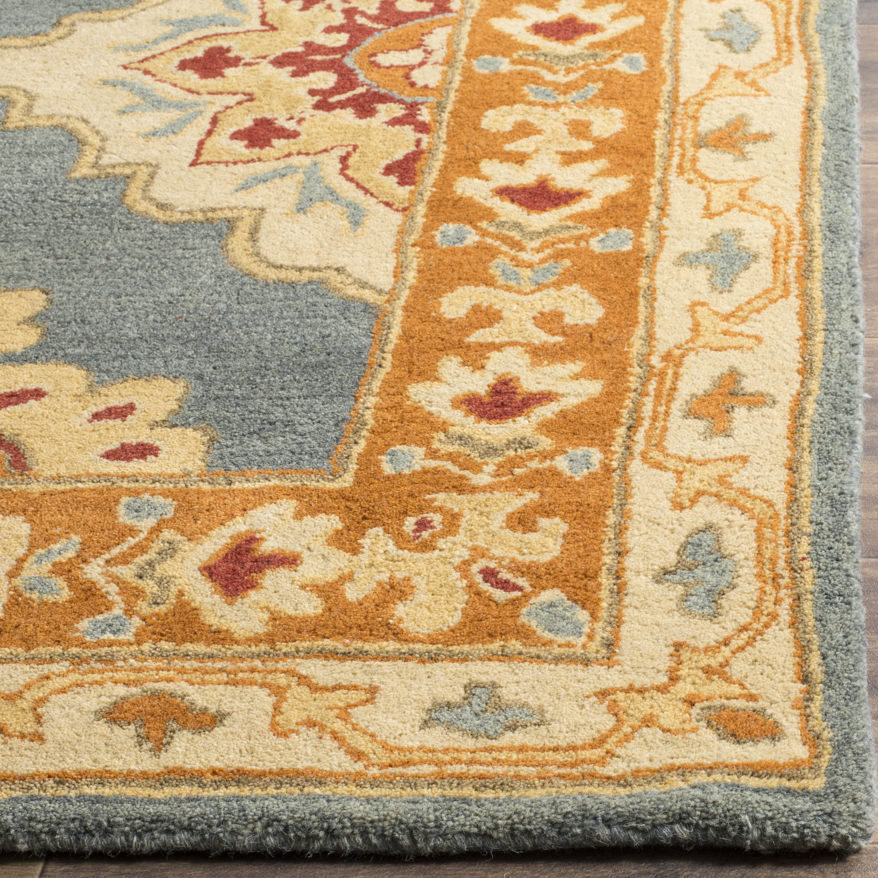 Elegant Heritage Blue Square Tufted Wool Area Rug 6'x6'
