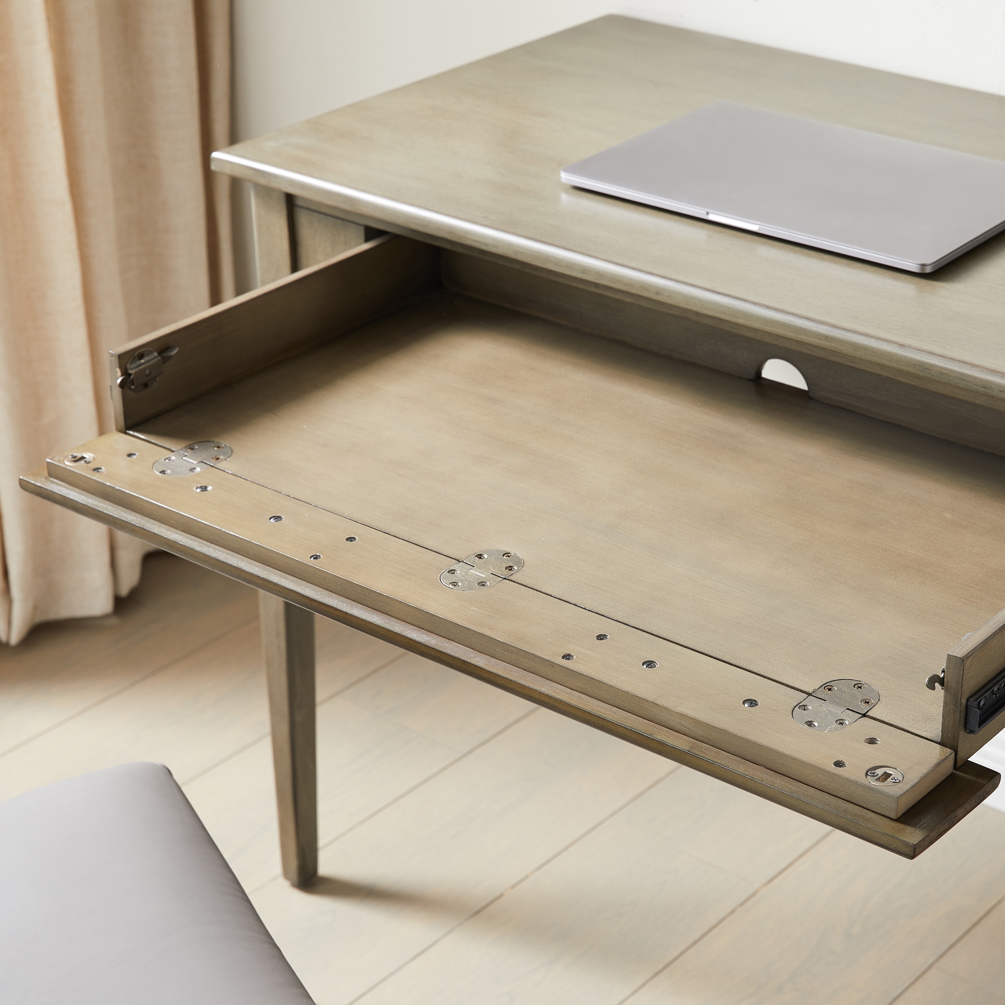 Smoke Gray Solid Wood Laptop Desk with Drawer