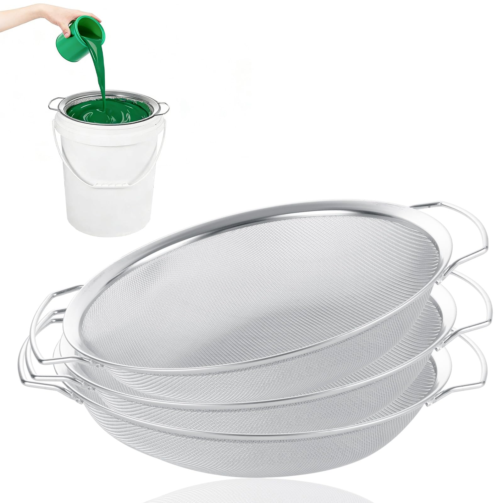 DHMHD  3 Pack Fine Mesh Paint Strainer with Handle 60 Mesh Stainless Steel Filter for 5 Gallon Bucket Paints and Liquids durable home and garden