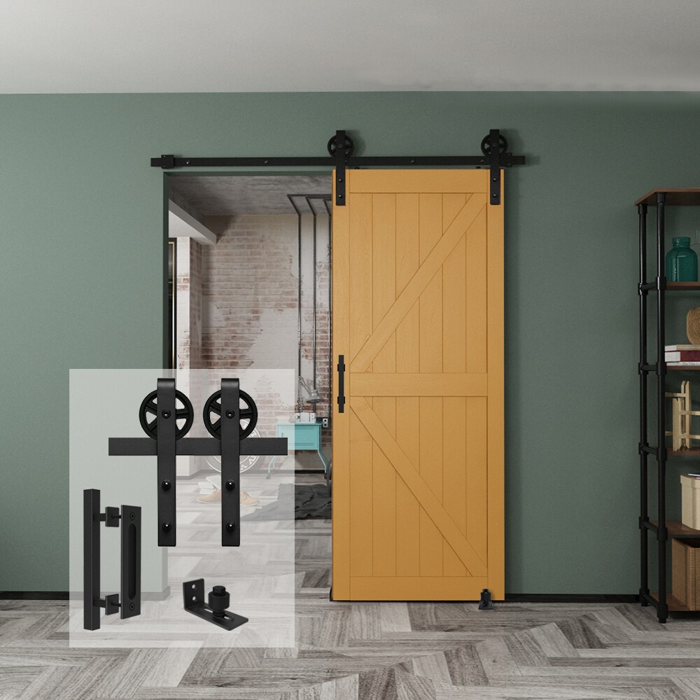 Clihome 78 In Matte Black Interiorexterior J Strap Barn Door Kit In The Barn Door Hardware 