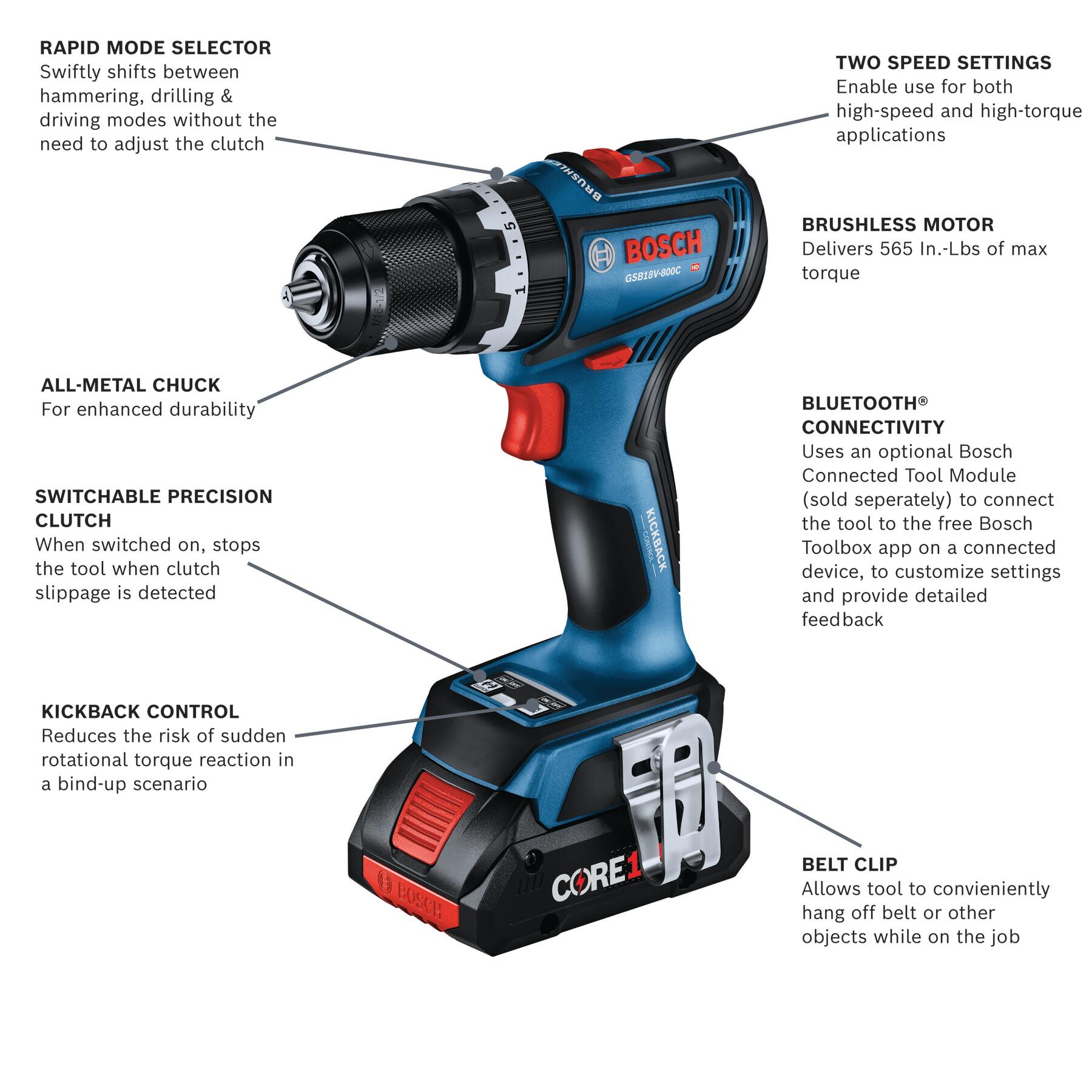 Bosch 1/2-in 18-volt 4-Amp Variable Speed Brushless Cordless Hammer Drill (1-Battery Included) GSB18V-800CB14 Sansujyuku sansujyuku.com