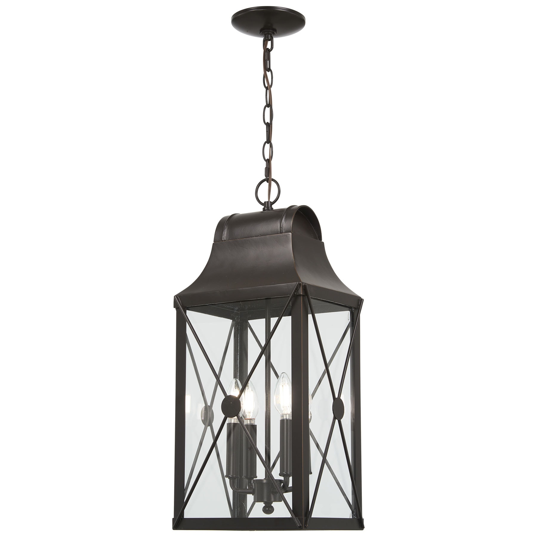 Contemporary De Luz Outdoor Hanging Lantern in Oil Rubbed Bronze with Clear Glass